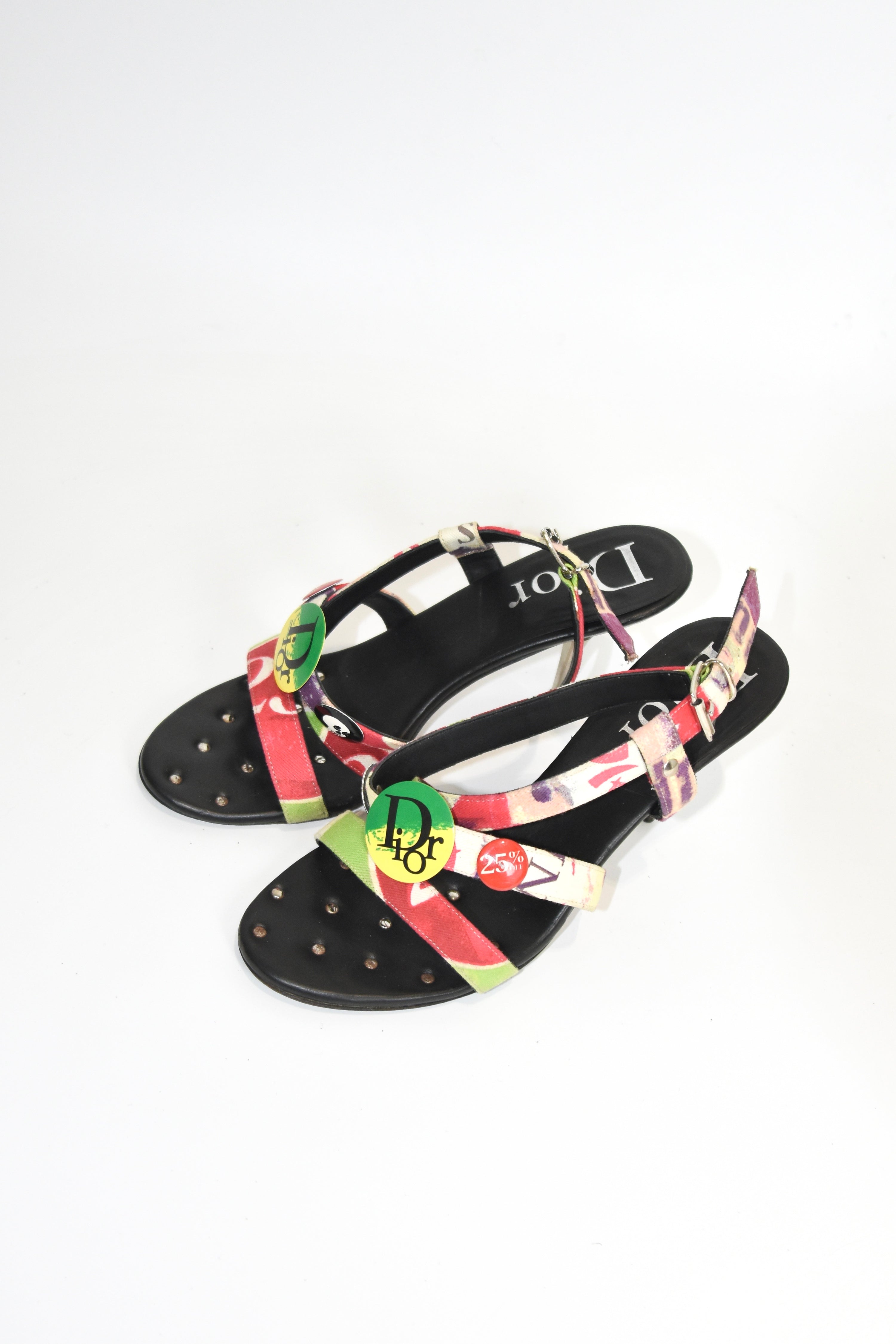 Christian Dior by John Galliano Punk Graffiti Print Strap Heels – Early 2000s Vintage Dior Sandals