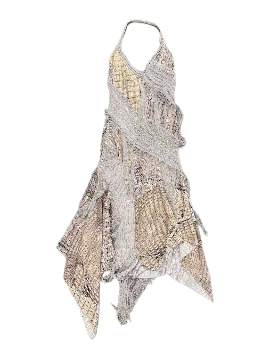 Roberto Cavalli 2011 Spring/Summer Runway Crocodile-Embossed Fringe Halter Dress