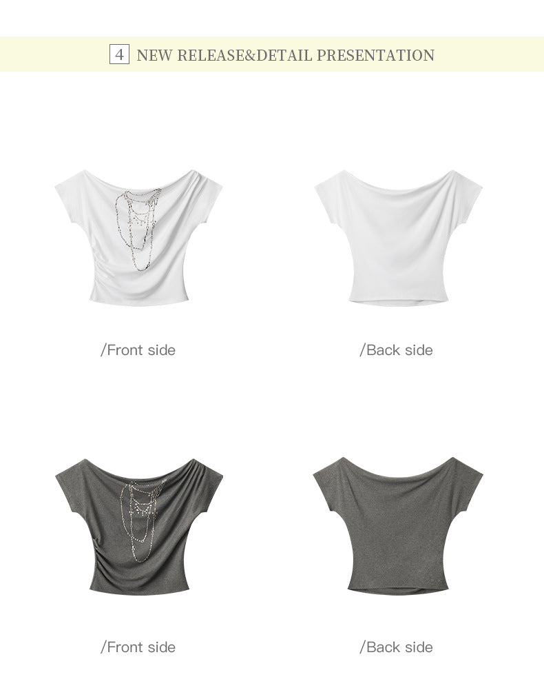 Off-shoulder design one-shoulder spicy short style T-shirt 2025 New summer short-sleeved off-shoulder top for women