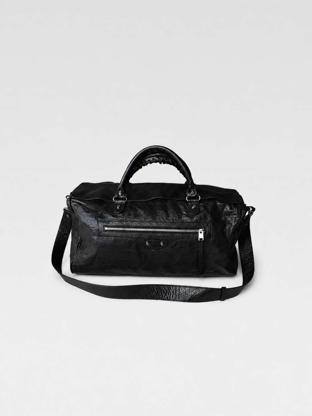 Balenciaga Classic Motorcycle Leather Travel Bag Black Large Weekender Duffle City Work Style Vintage