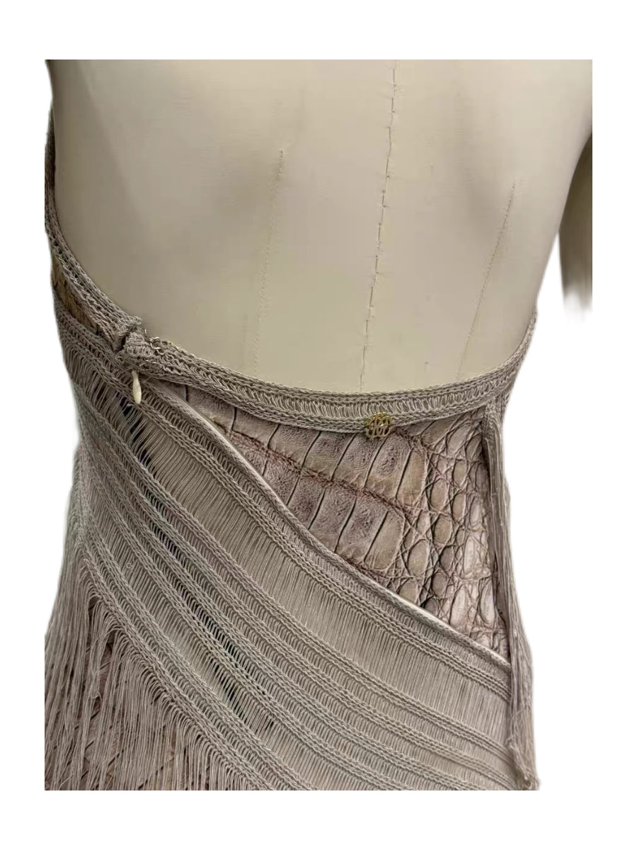 Roberto Cavalli 2011 Spring/Summer Runway Crocodile-Embossed Fringe Halter Dress