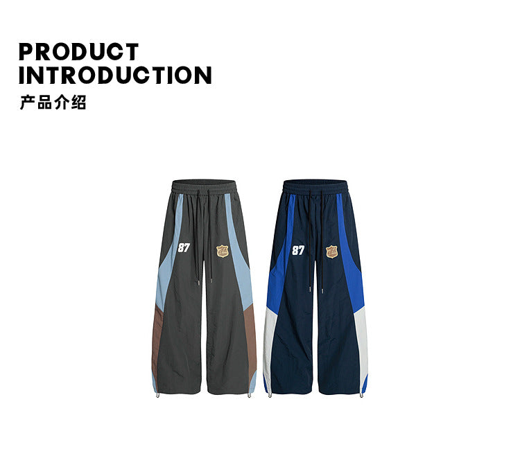 Letter Dance Color-Block Casual Long Pants for Men and Women Summer Loose Slimming Couple Wide-Leg Paratrooper Wide-Leg