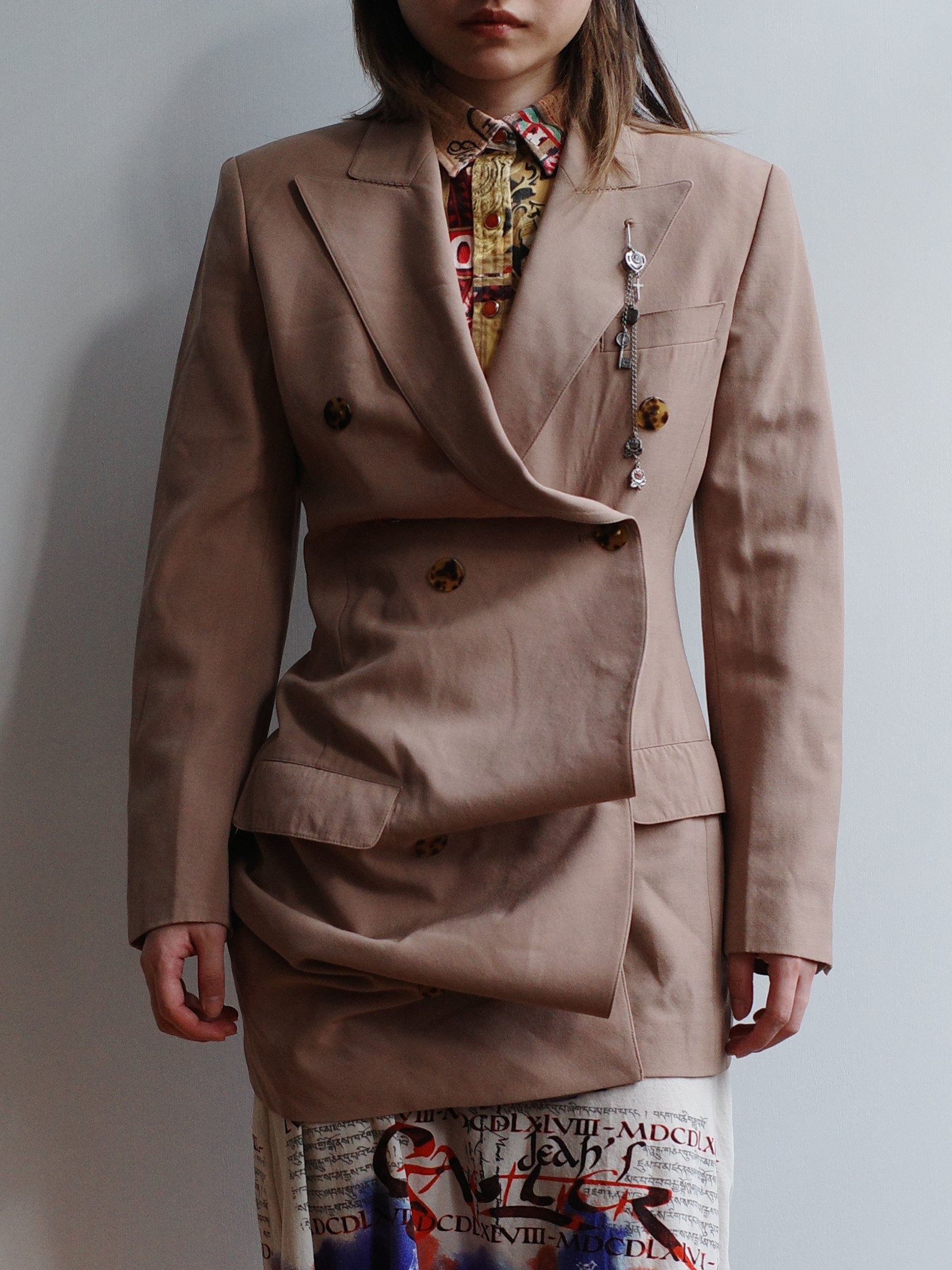 Jean Paul Gaultier Asymmetric Draped Blazer with Silver Pendant