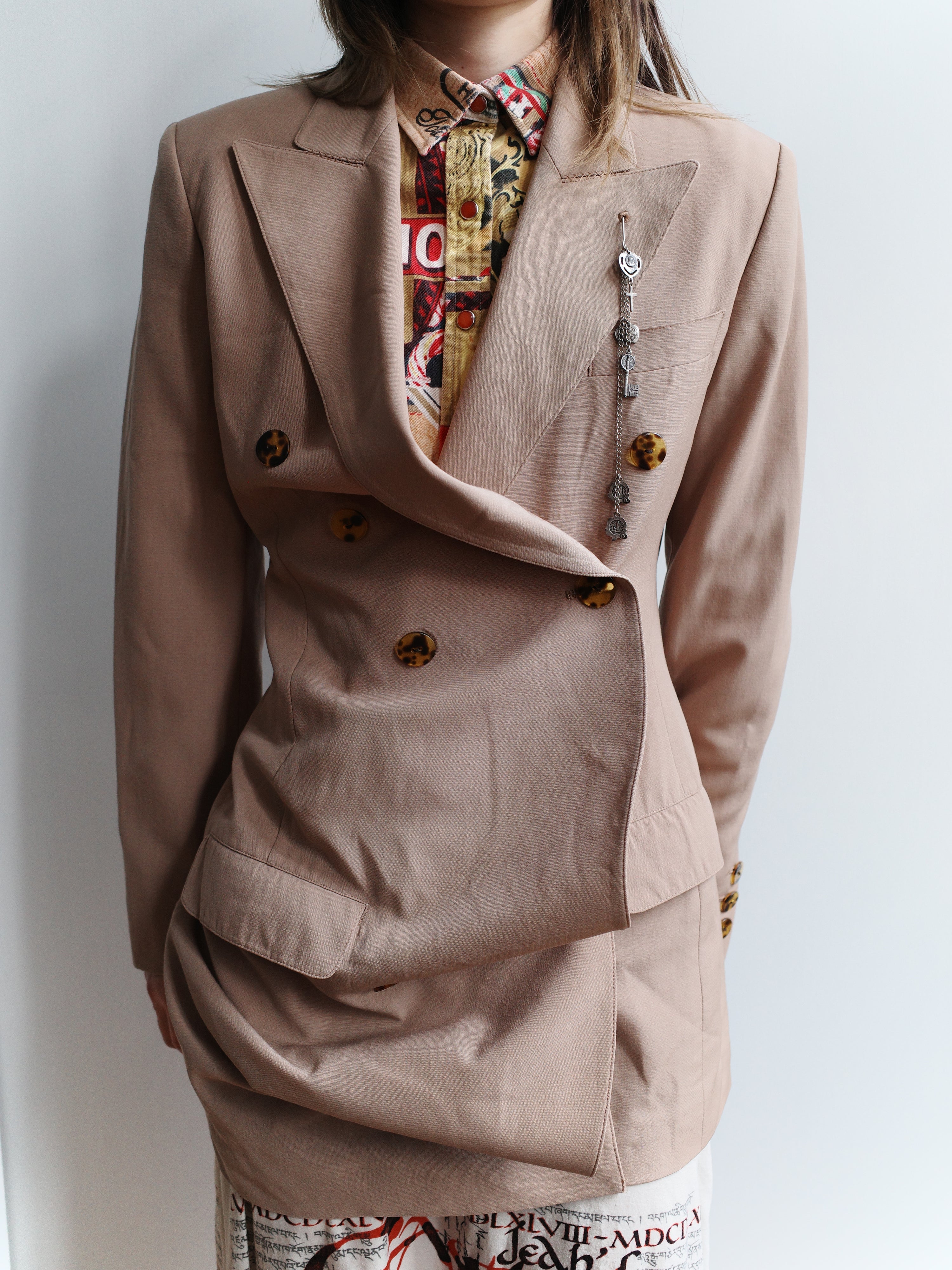Jean Paul Gaultier Asymmetric Draped Blazer with Silver Pendant