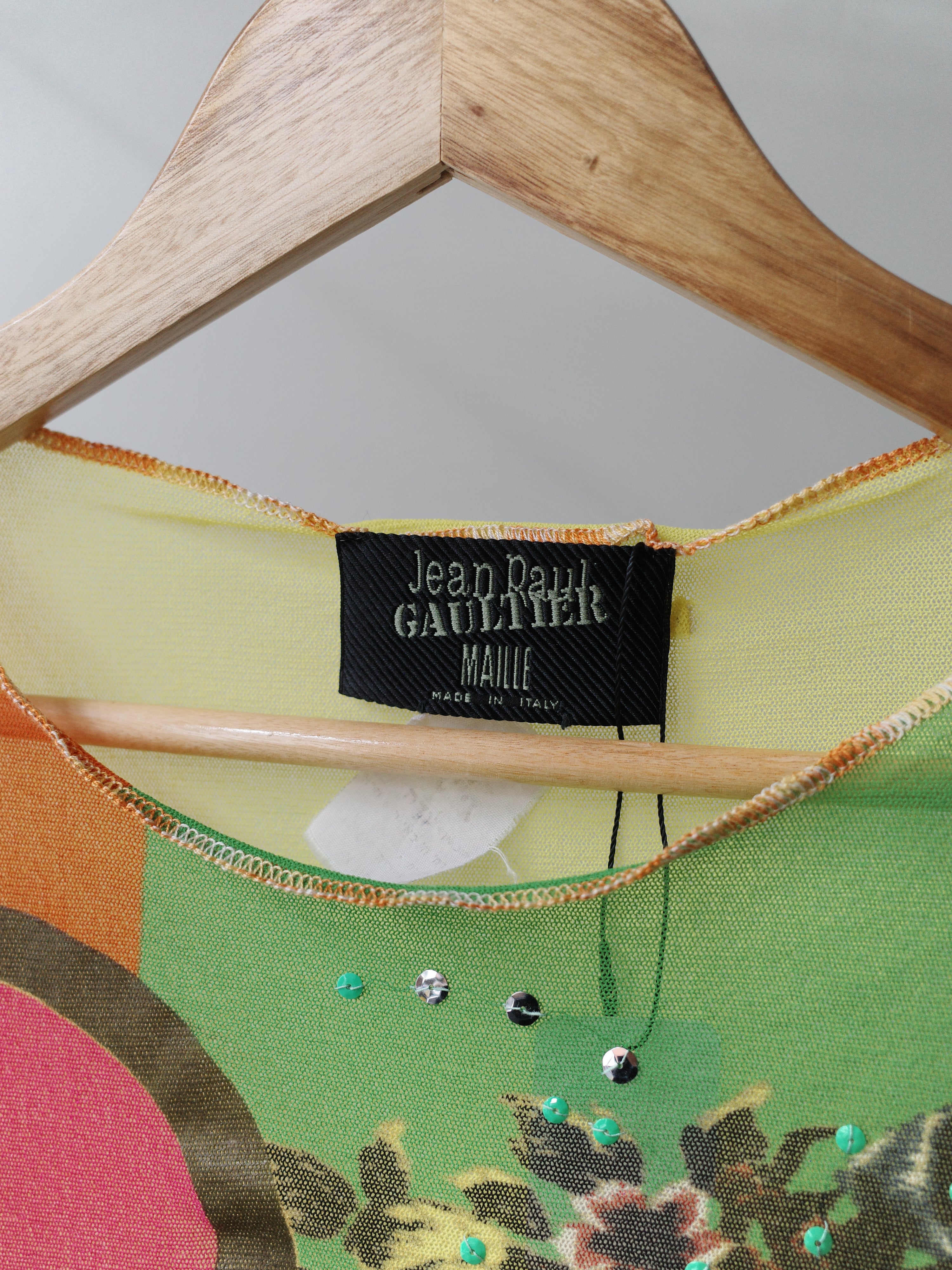 Jean Paul Gaultier Vintage Mesh Portrait Top with Chinese Characters