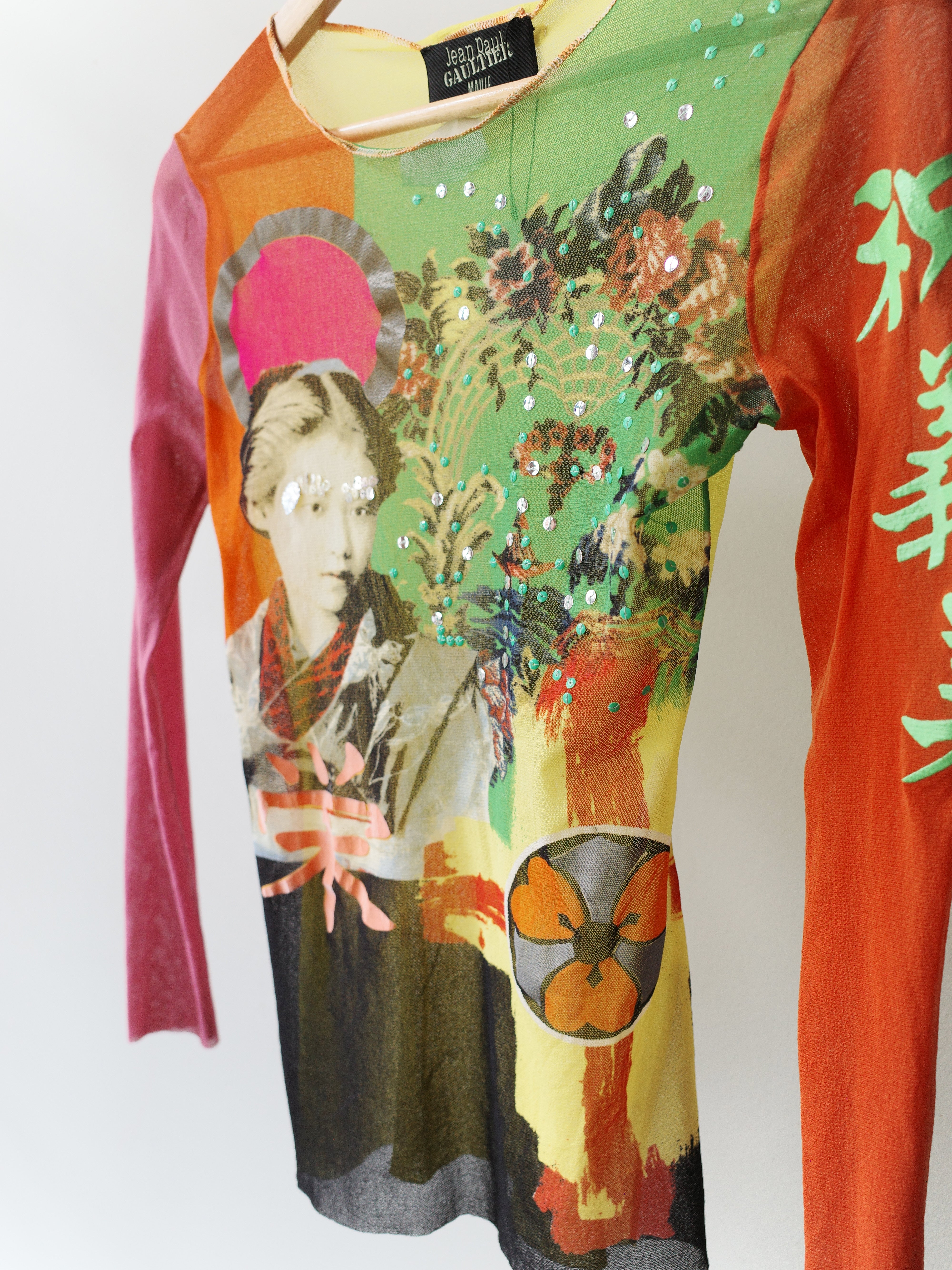 Jean Paul Gaultier Vintage Mesh Portrait Top with Chinese