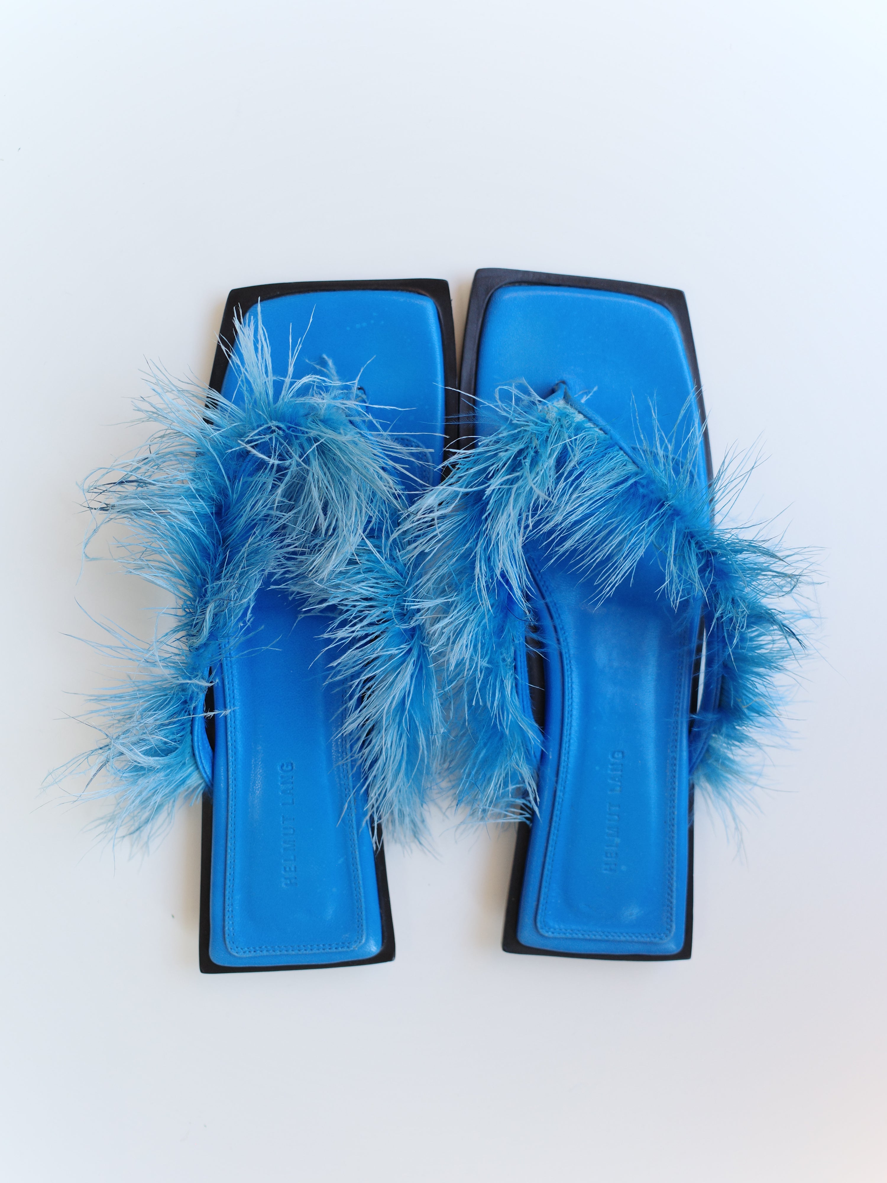 Helmut Lang Blue Feather Sandals