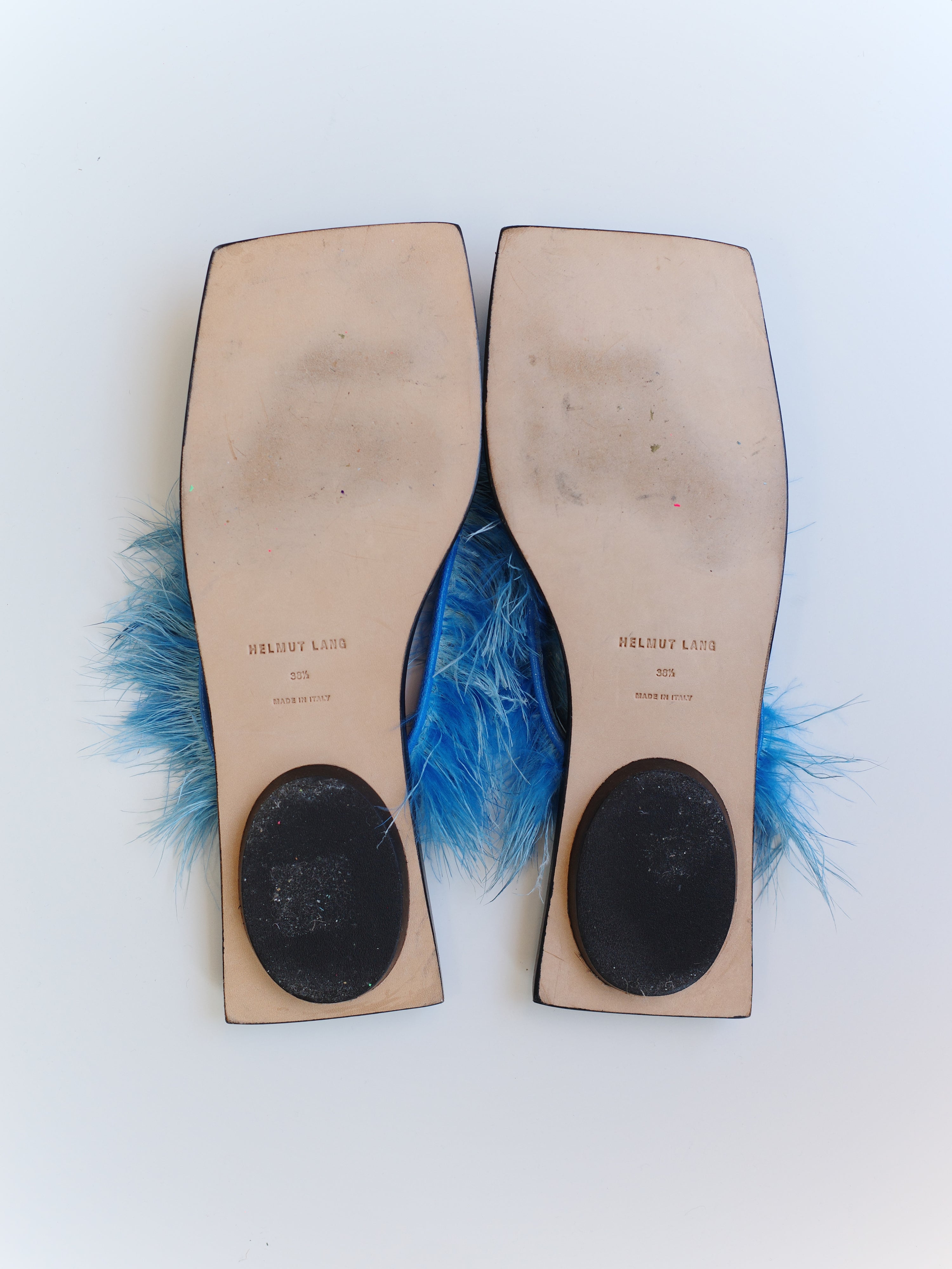 Helmut Lang Blue Feather Sandals