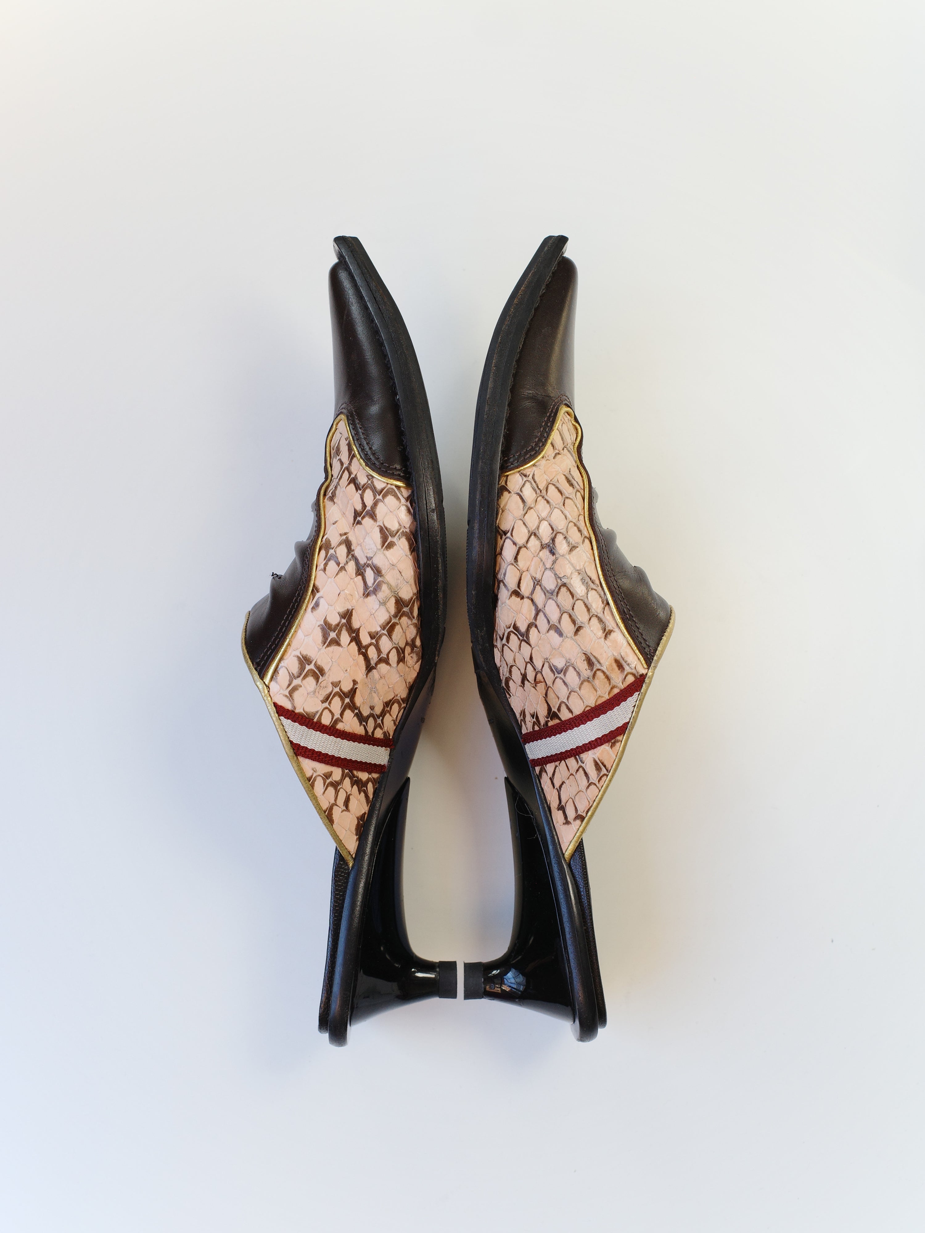Miu Miu Y2K SS2000 Runway Sporty Snake Print Leather Number "3" Pointy Mules