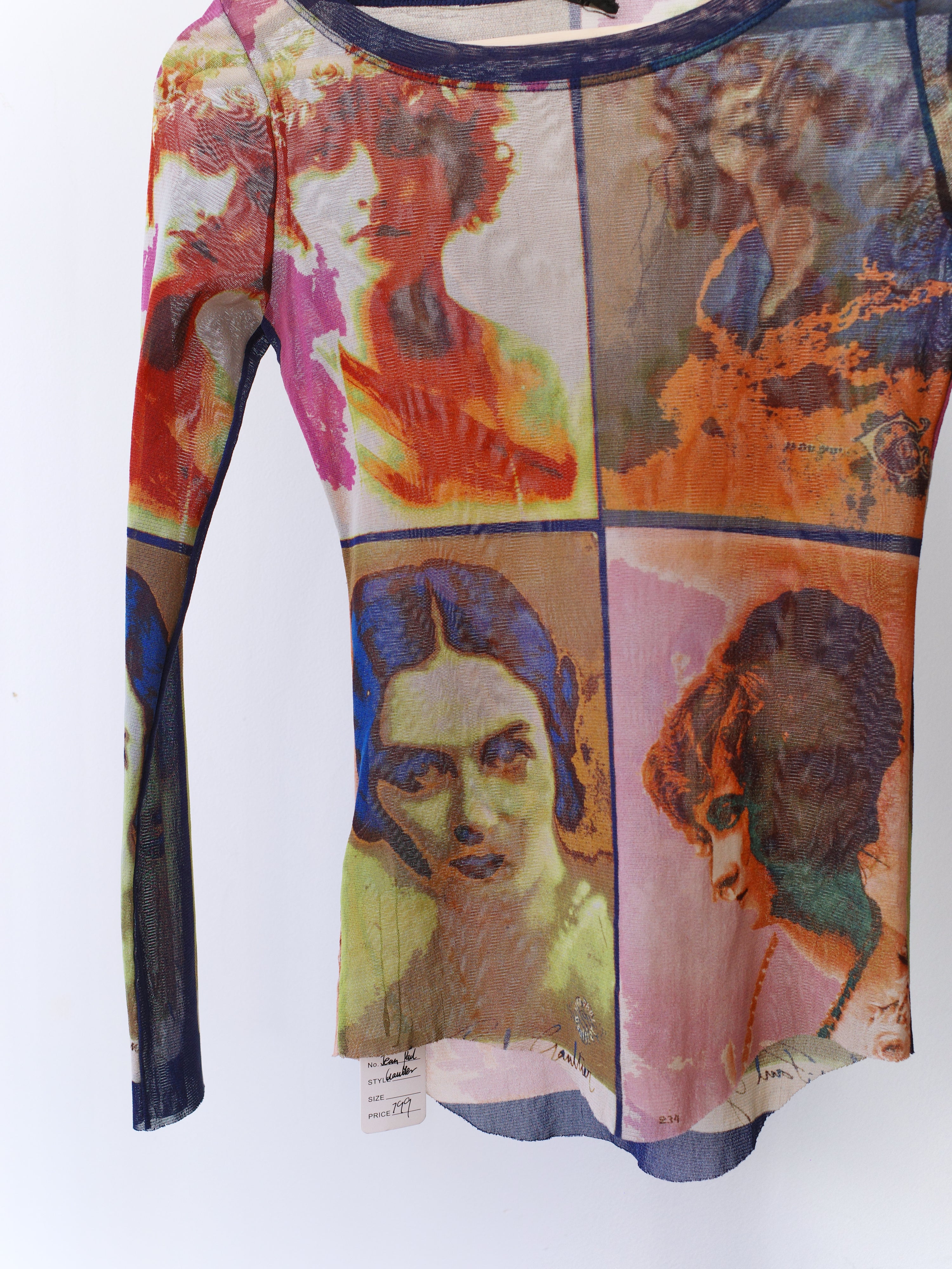 Jean Paul Gaultier S/S 2002 “Portrait Print” Mesh Long Sleeve Top