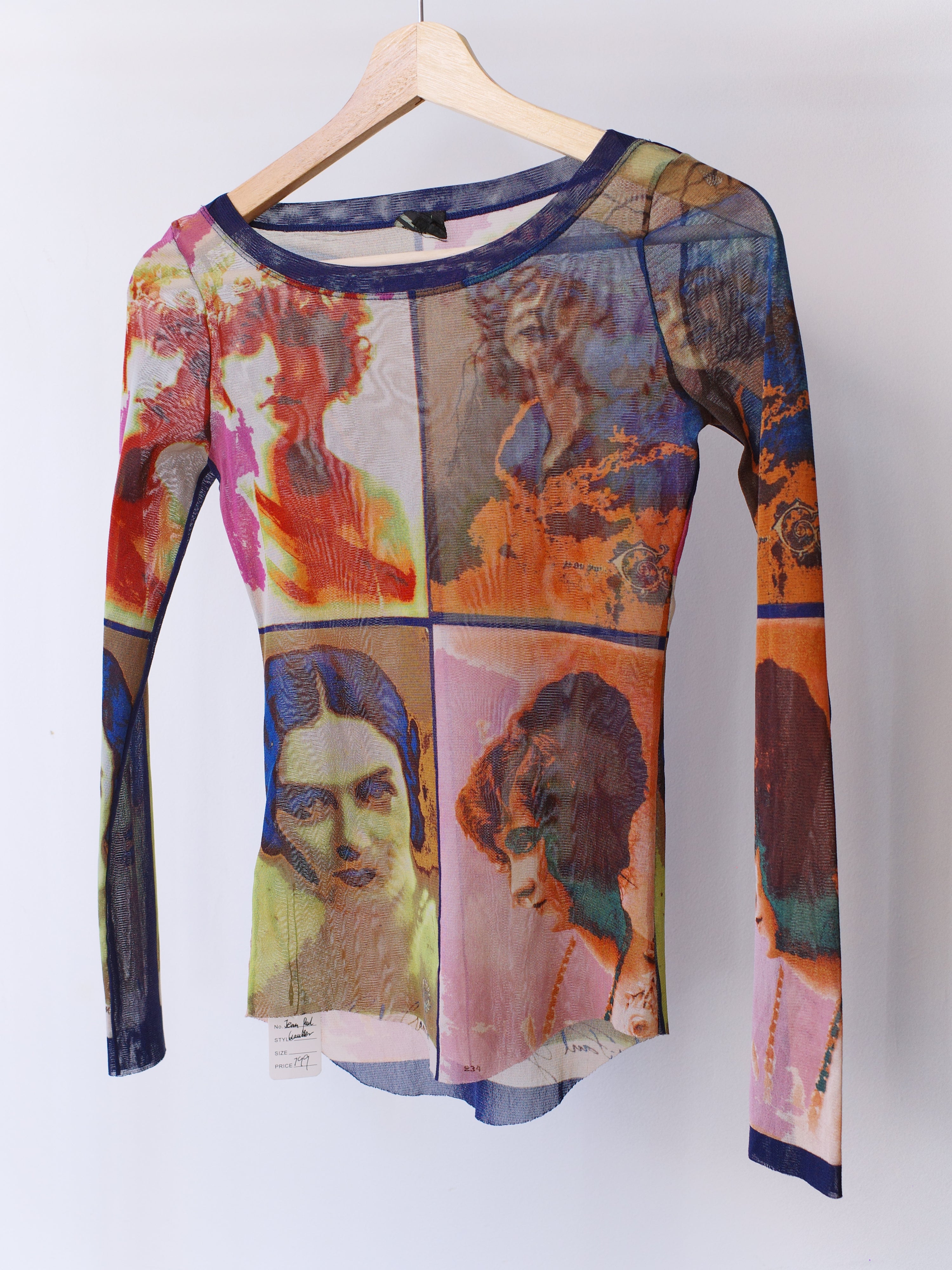 Jean Paul Gaultier S/S 2002 “Portrait Print” Mesh Long Sleeve Top