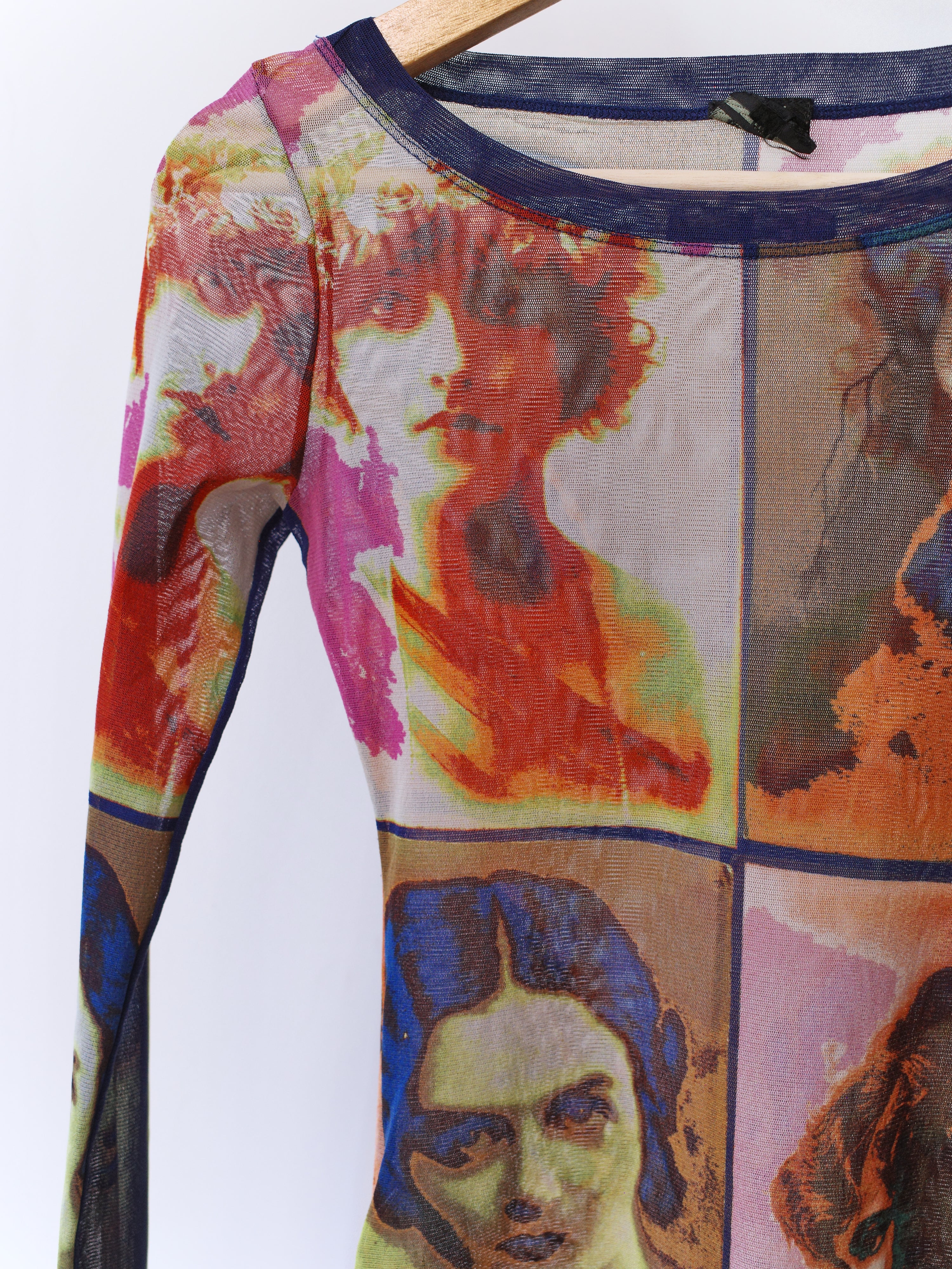 Jean Paul Gaultier S/S 2002 “Portrait Print” Mesh Long Sleeve Top