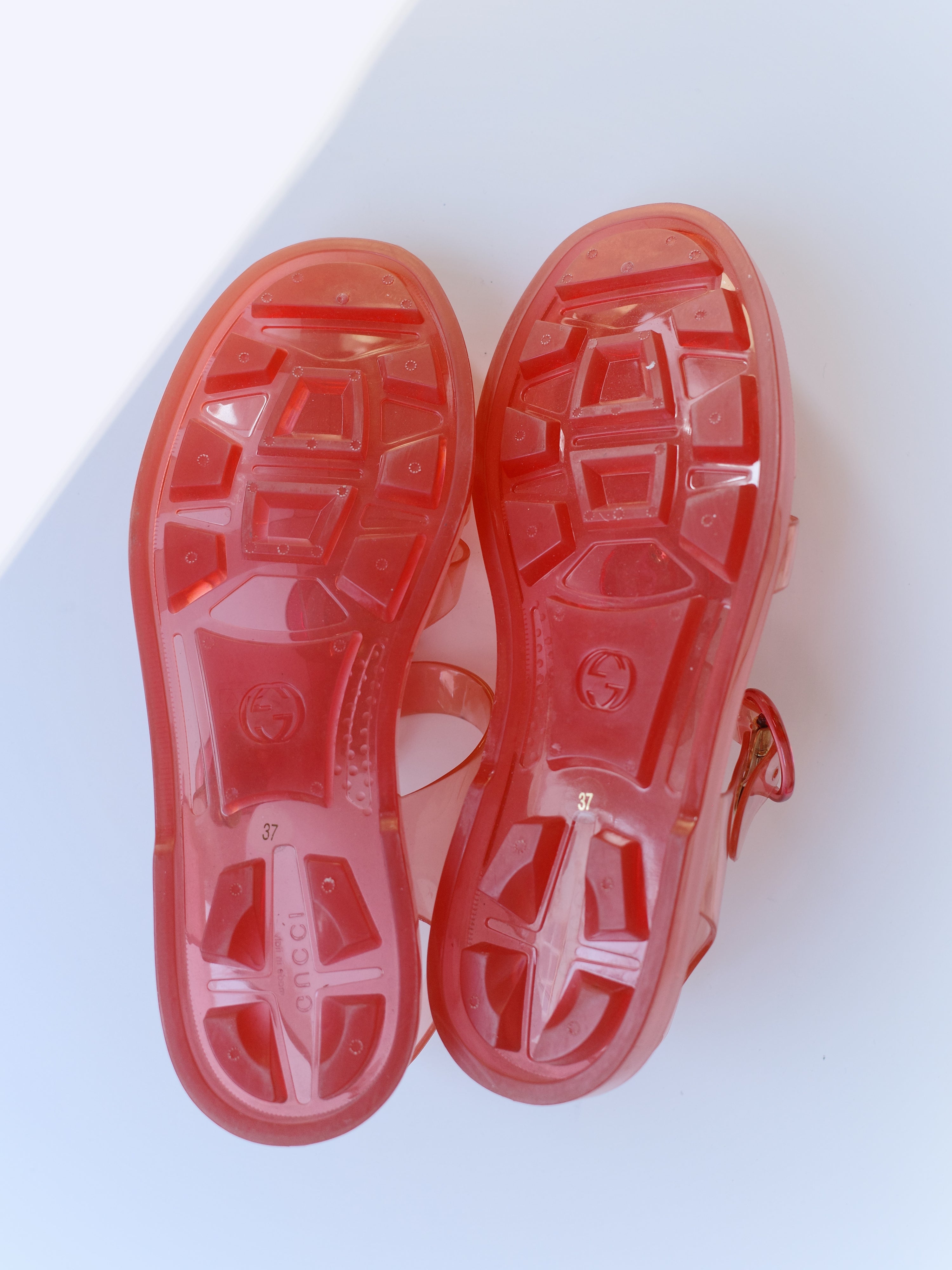 Gucci Red Jelly Logo Sandals