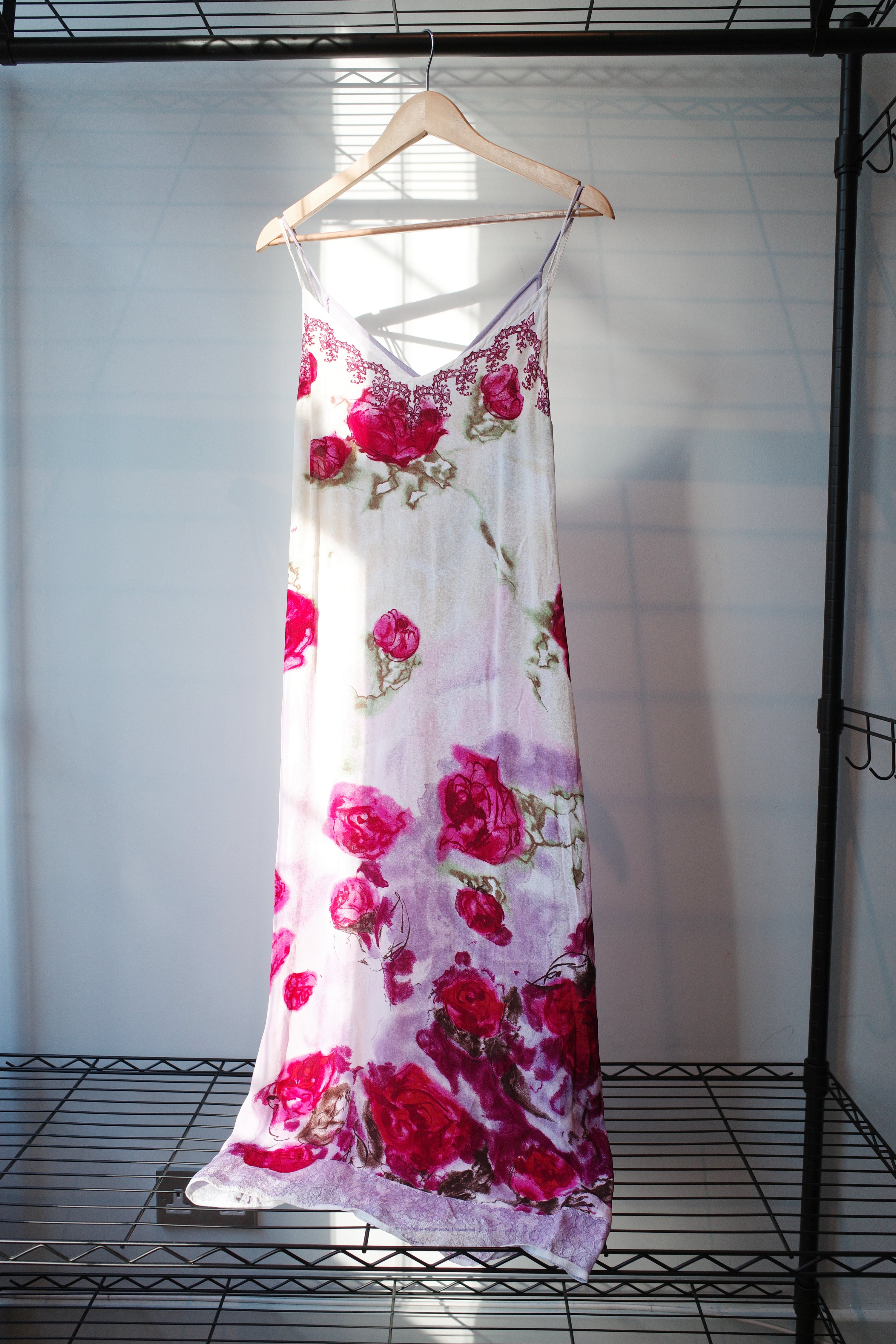Blumarine F/W 1997 Rose-Print Layered Hooded Slip Dress