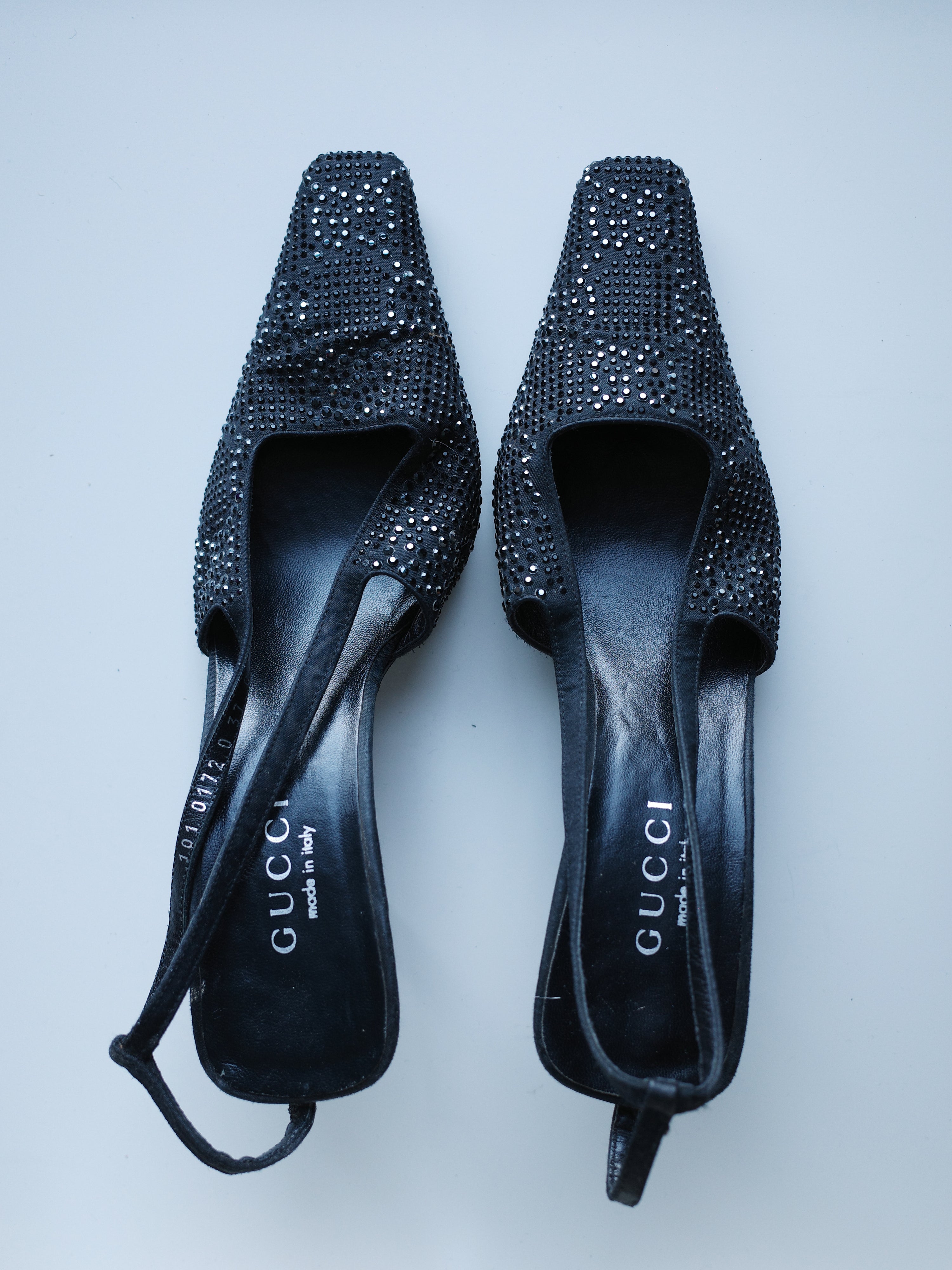 Gucci S/S 1998 Swarovski Crystal GG Slingback Heels