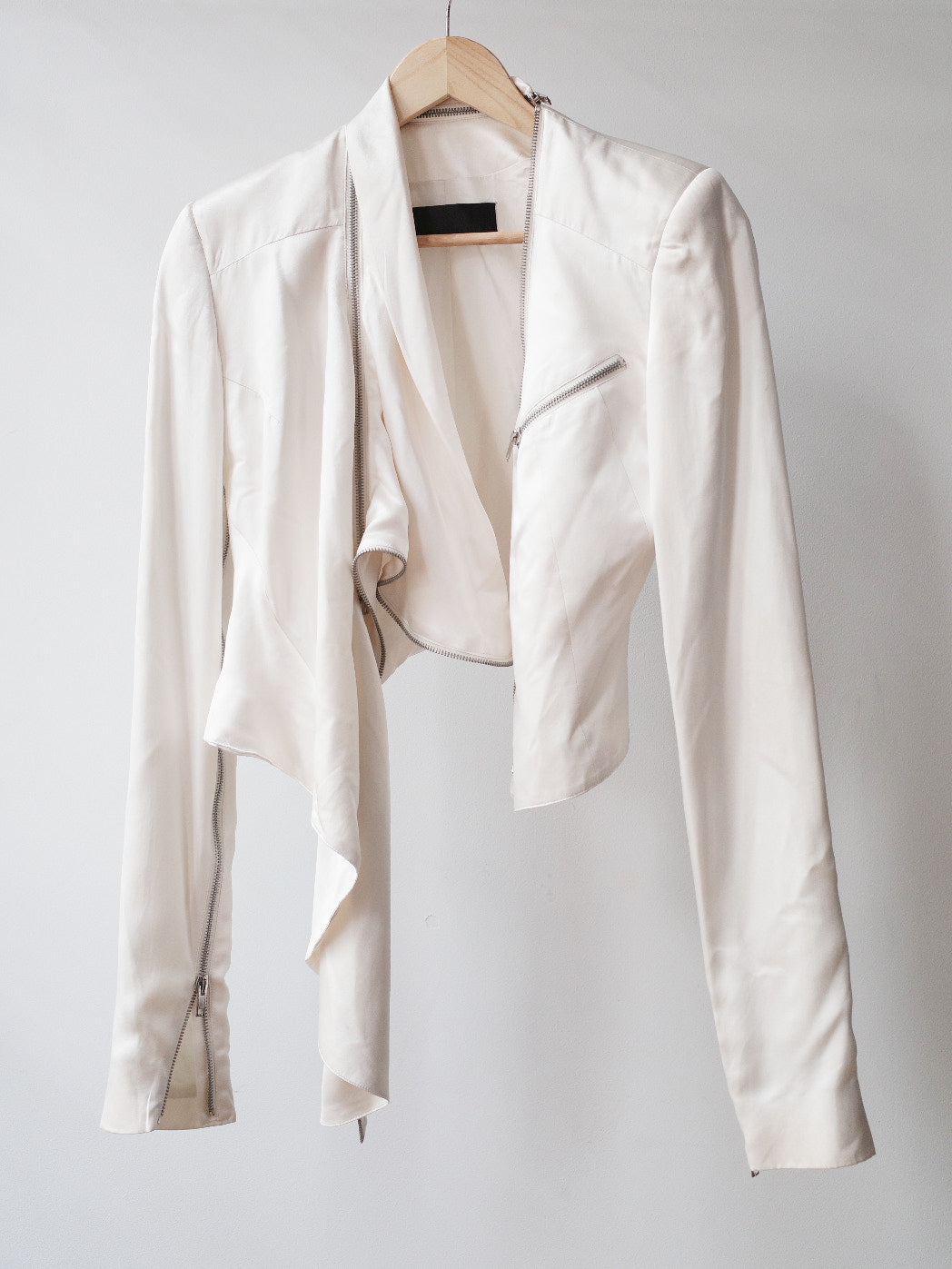 Haider Ackermann Ivory Silk Drape-Zip Jacket