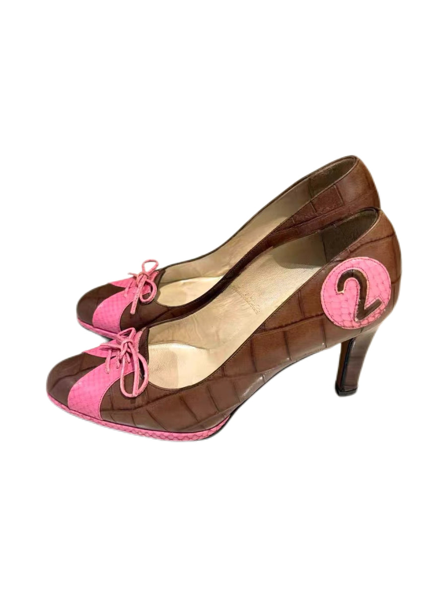 Christian Dior by John Galliano Pink & Brown Lace-Up Sporty Heels