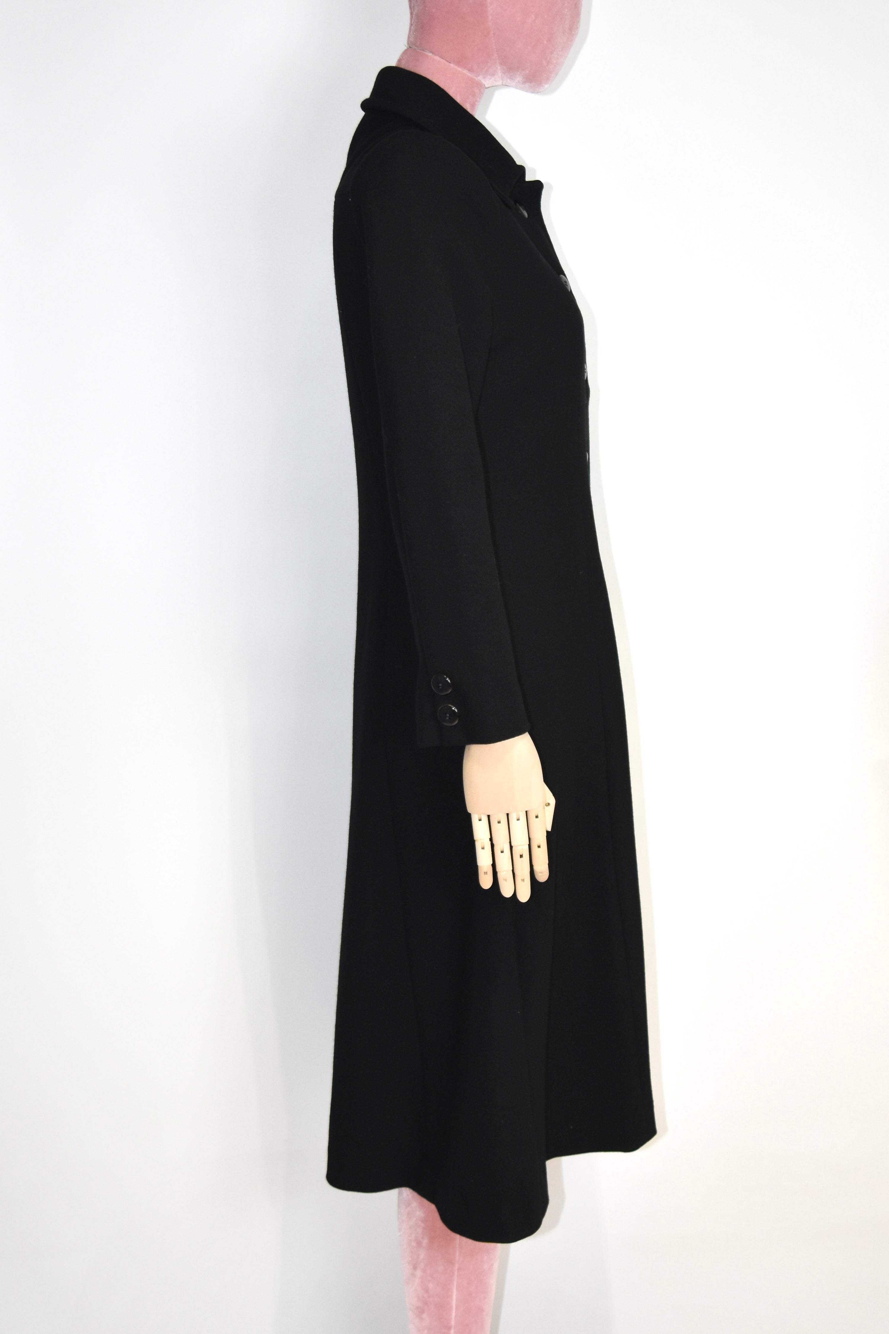 Gianni Versace Couture Vintage Black Wool Coat with Structured Collar & Full Button Front (Rare 90s Archive Piece)