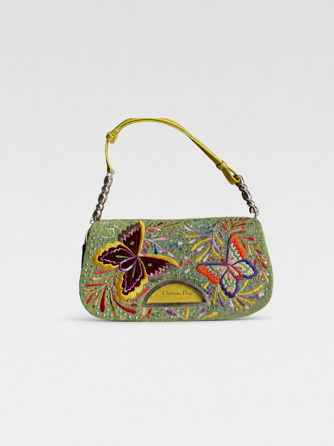 Christian Dior by John Galliano Butterfly Embroidered Rhinestone Shoulder Bag Limited Edition Y2K Rare Vintage