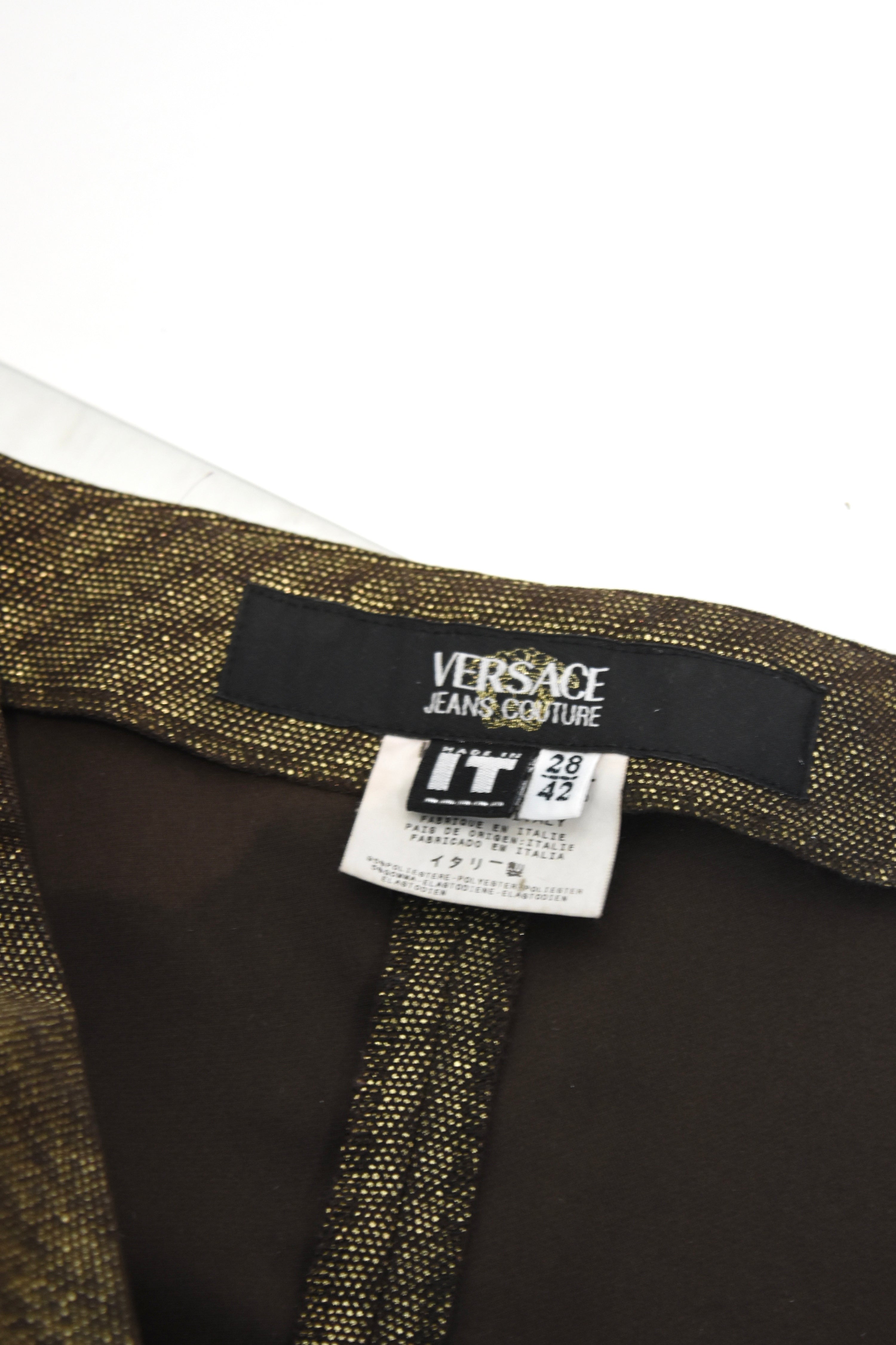 Versace Gold Metallic Straight-Leg Trousers