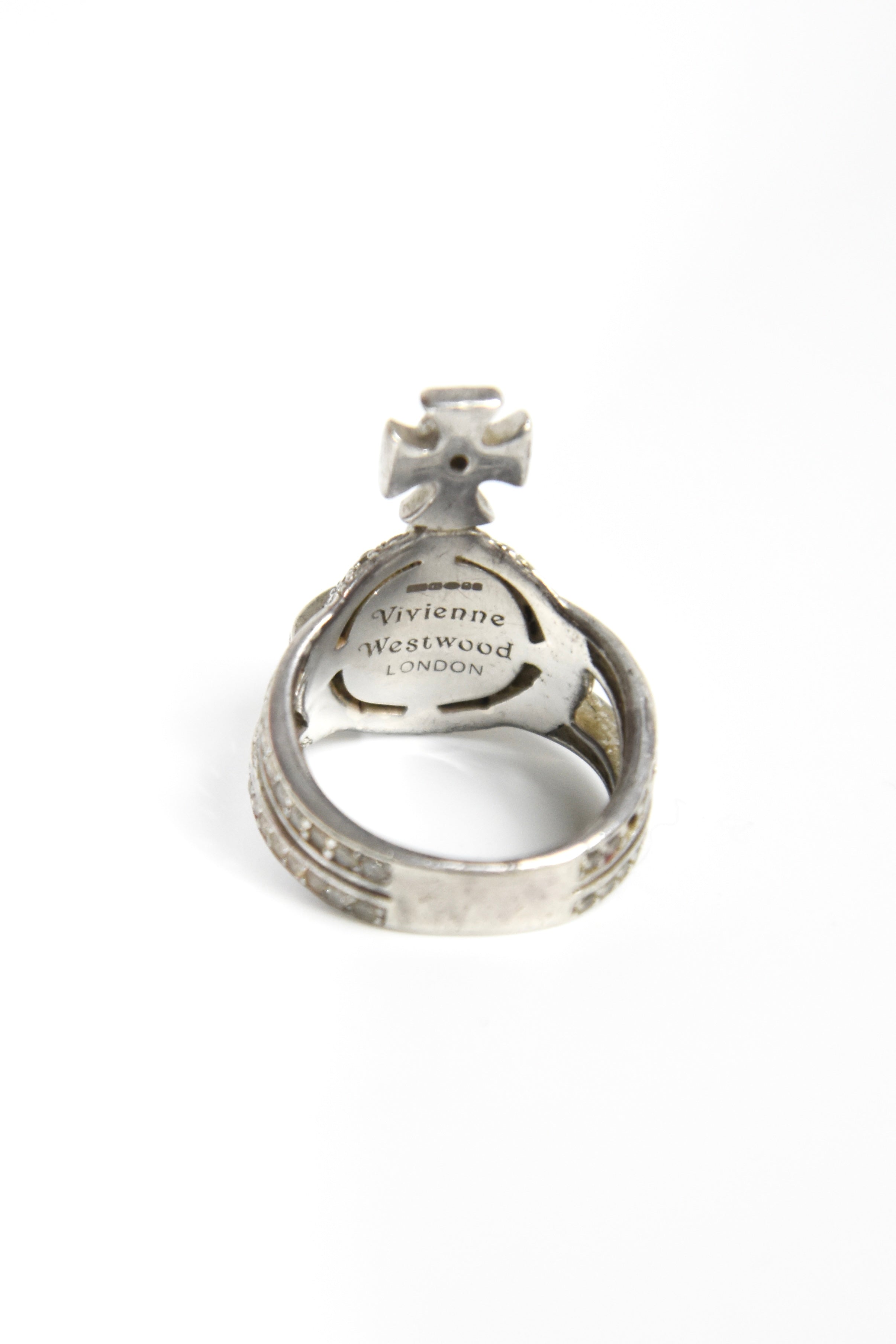 Vivienne Westwood Orb Crystal Ring – Vintage White Rhinestone Saturn Statement Ring