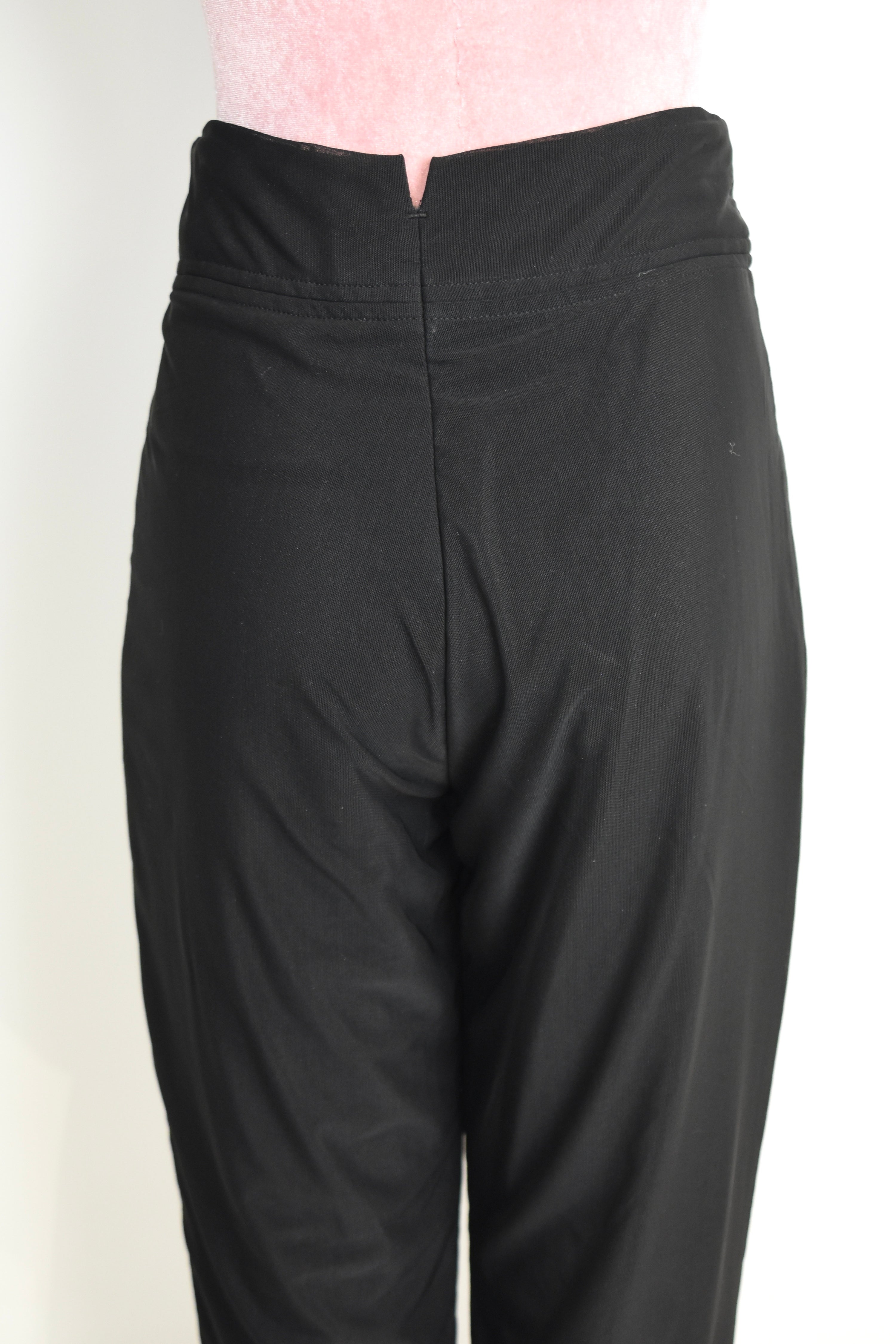 Yohji Yamamoto NOIR Vintage Double-Layer Sheer Mesh Trousers – Size 2 Black Wide-Leg Pants (Made in Japan Archive)