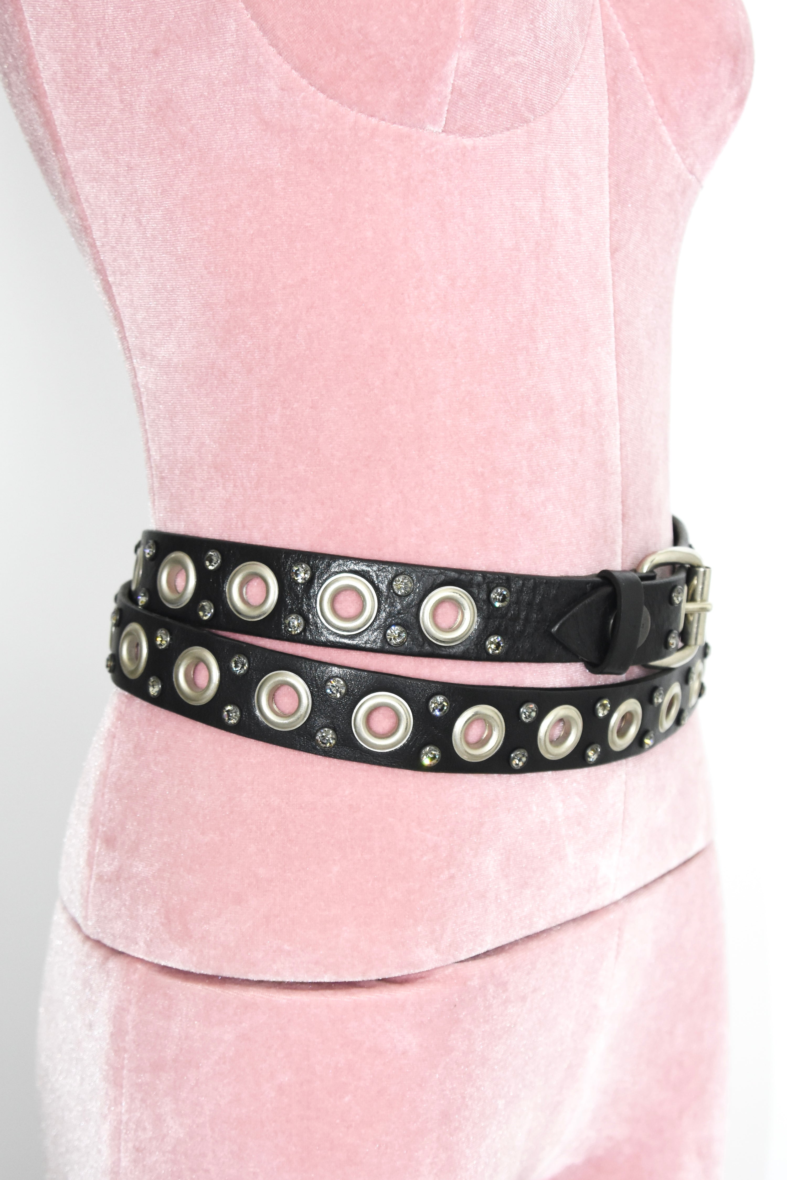 Vivienne Westwood Crystal Stud Double Wrap Leather Belt – Rare Vintage Punk Archive Piece