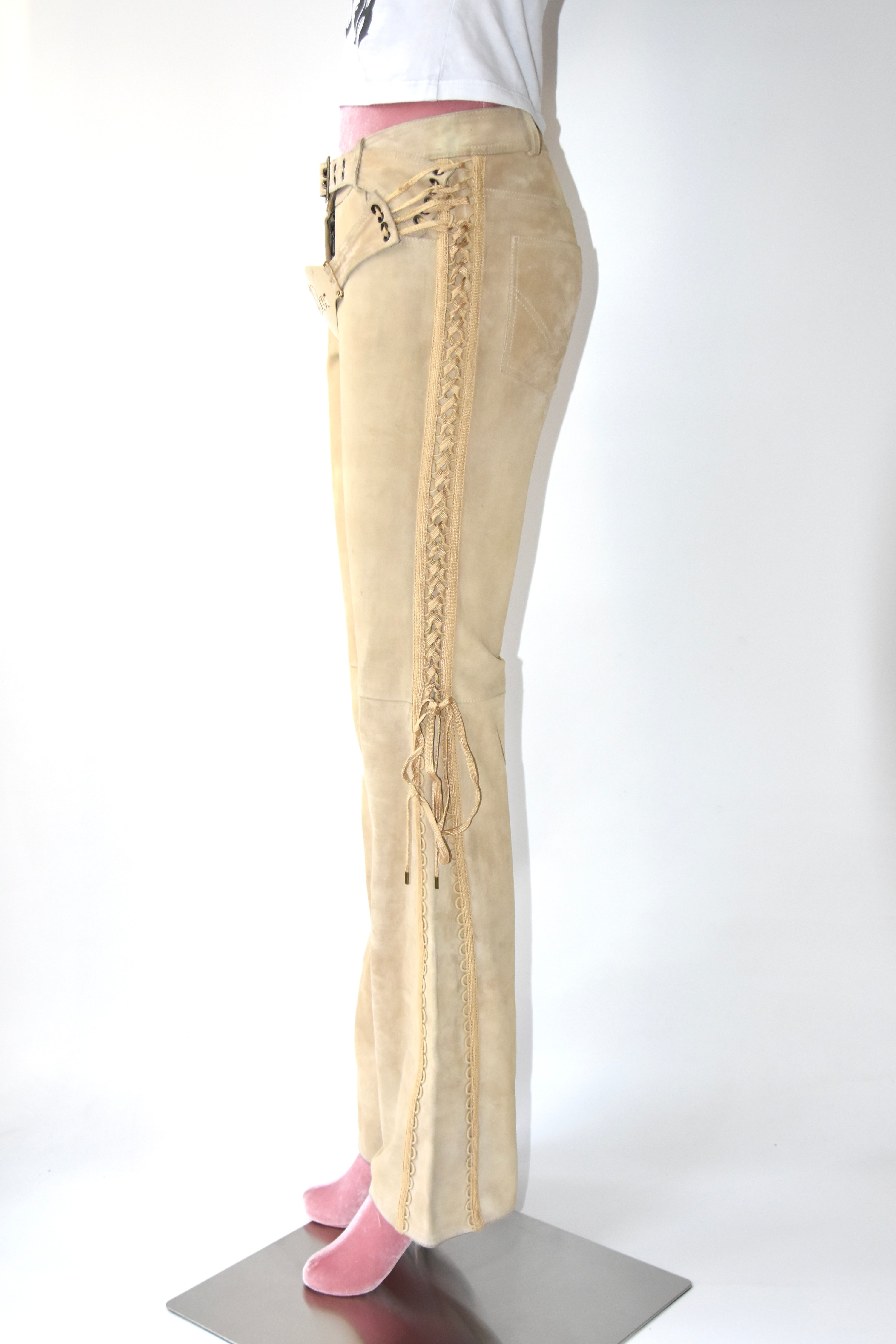 Christian Dior by John Galliano Suede Lace-Up Flared Trousers