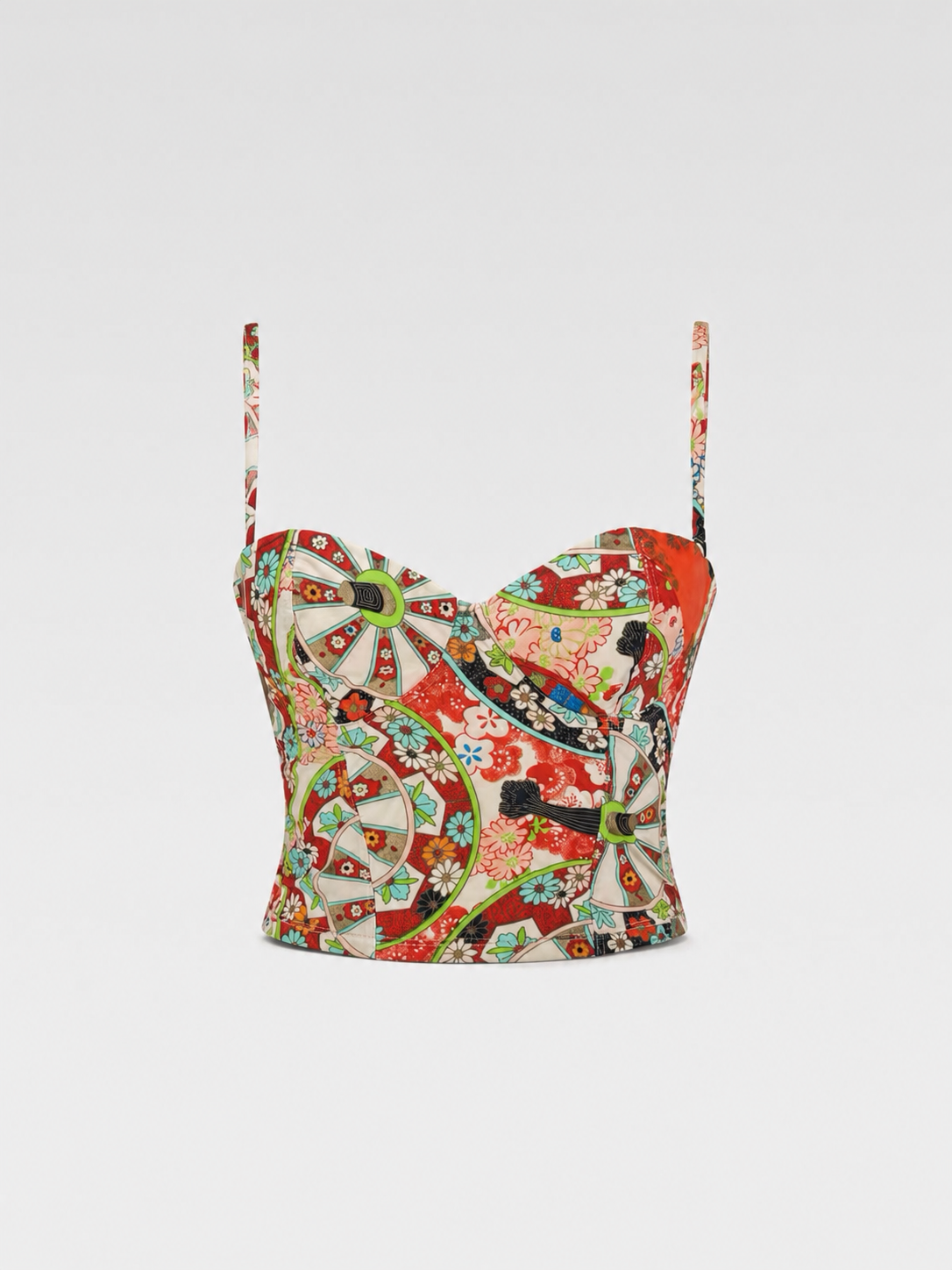 Christian Dior by John Galliano 2001 SS Runway Japanese Fan Print Bustier Corset Top