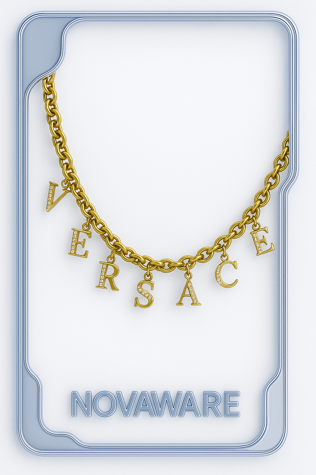 VERSACE Rhinestone Logo Gold Chain Necklace