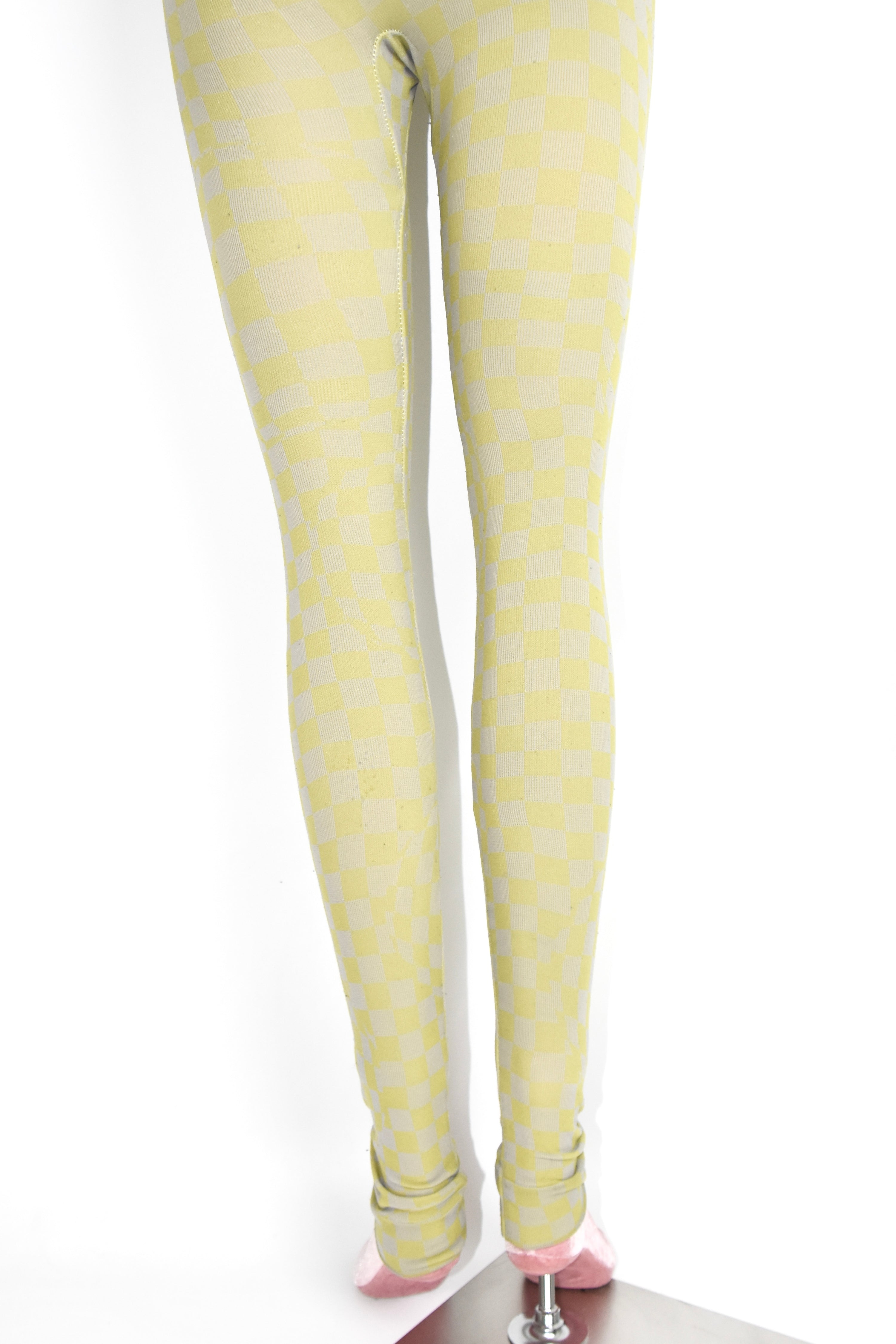 Off-White Yellow-Grey Checkered Knit Leggings