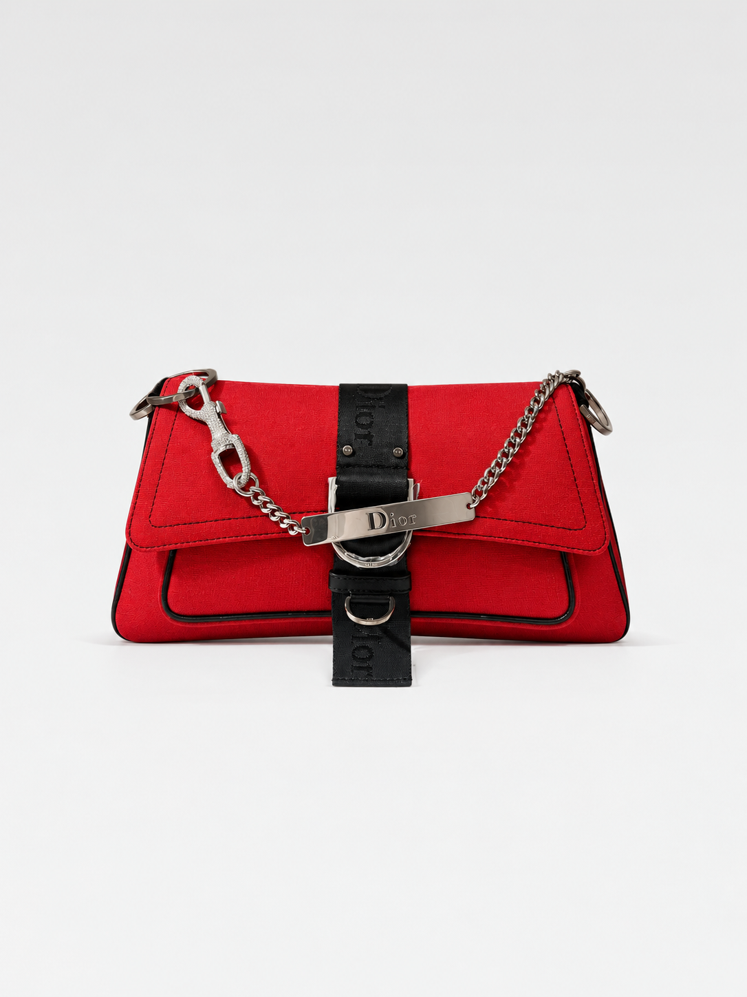Christian Dior by John Galliano Vintage Red Silk Crystal Lobster-Clasp Chain Handbag