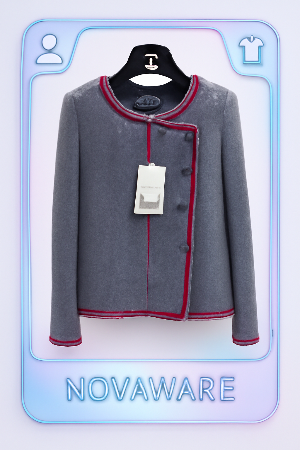 CHANEL S/S 2020 Runway Blue & Silver Sequin-Tweed Asymmetric Jacket with Contrast Crochet Trim