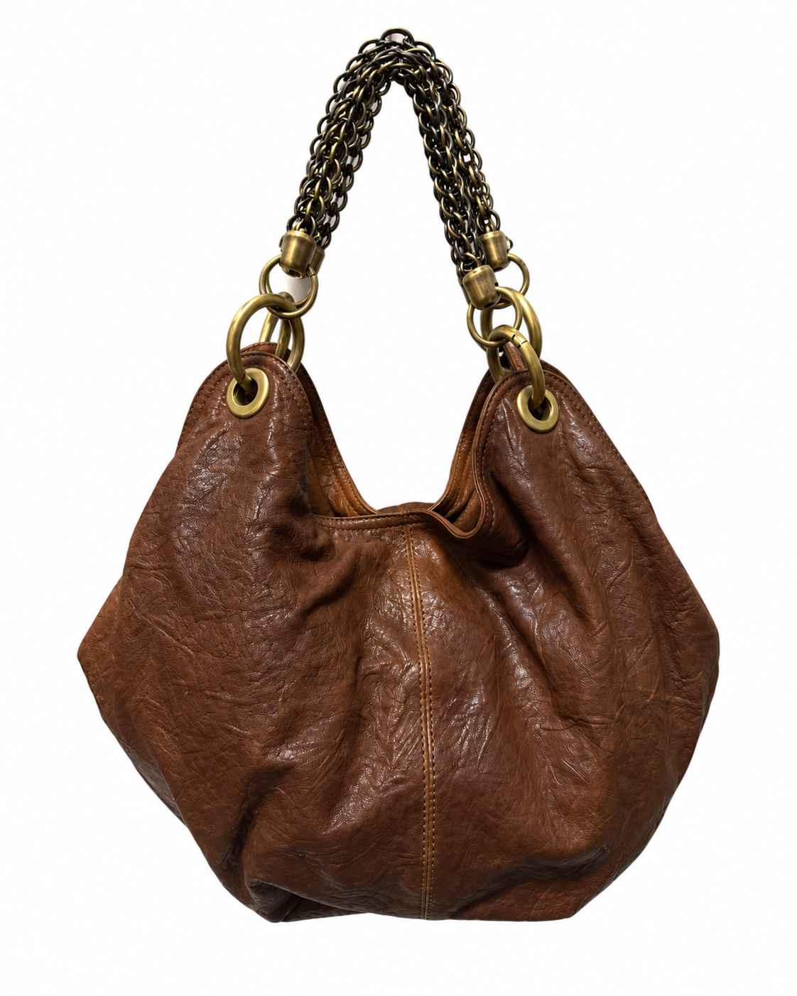 Vintage Brown Leather Chain Shoulder Bag