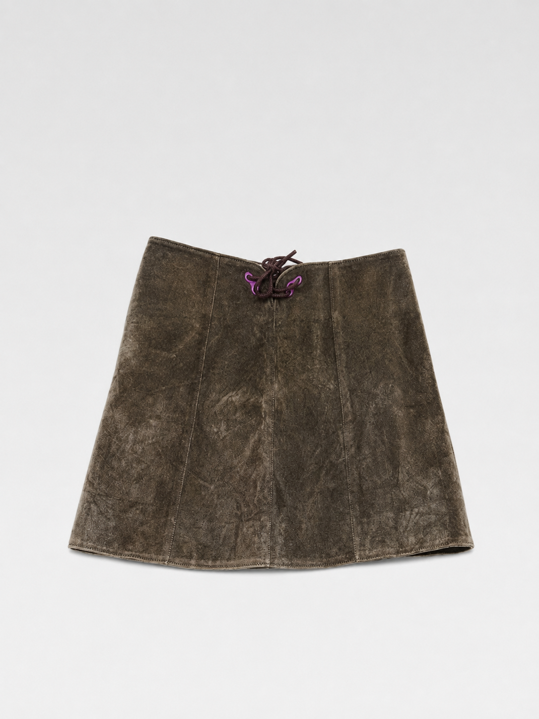 Miu Miu 1999 Runway Suede Lace-Up Mini Skirt Olive Brown Archive Rare Piece