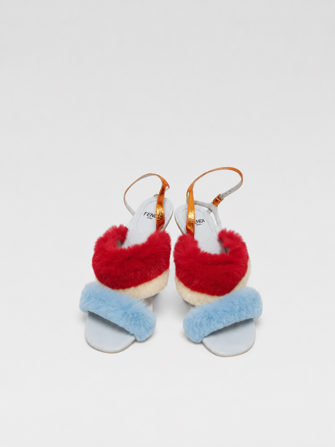 Fendi S/S 2022 Runway Fur Trim Sculptural Wedge Sandals Multicolor Mink Acrylic Heel Statement Heels