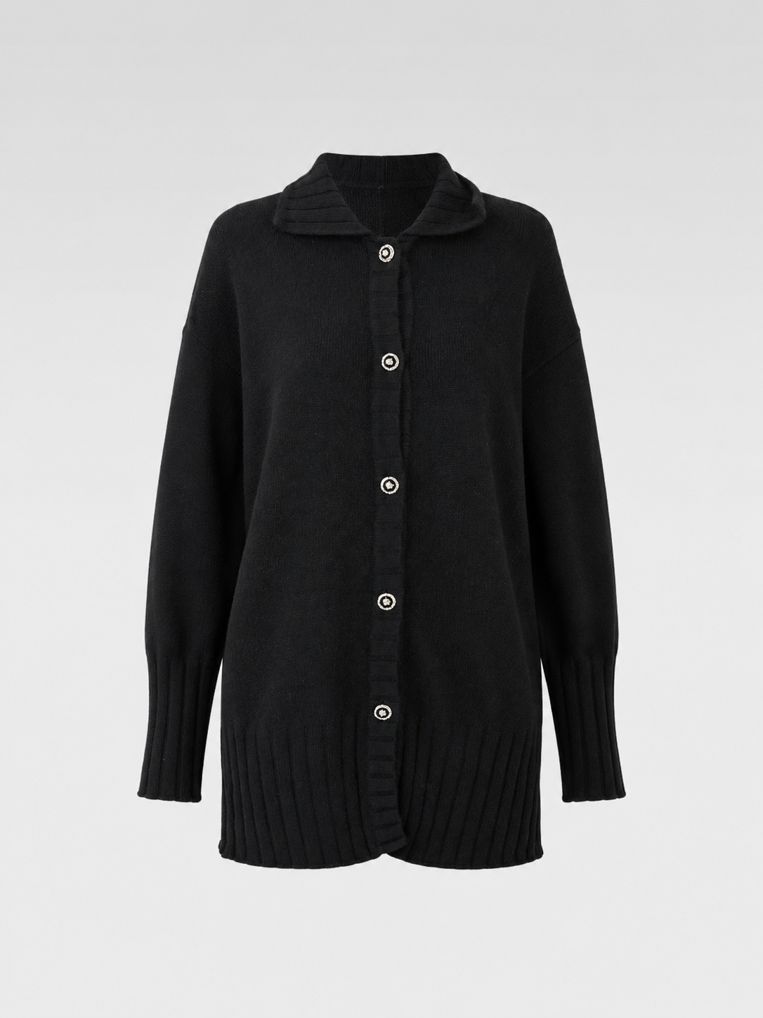Gianni Versace “Versatile” Vintage Cashmere Knit Cardigan – Black, Silver Logo Buttons, Made in Italy (Fits S–M)