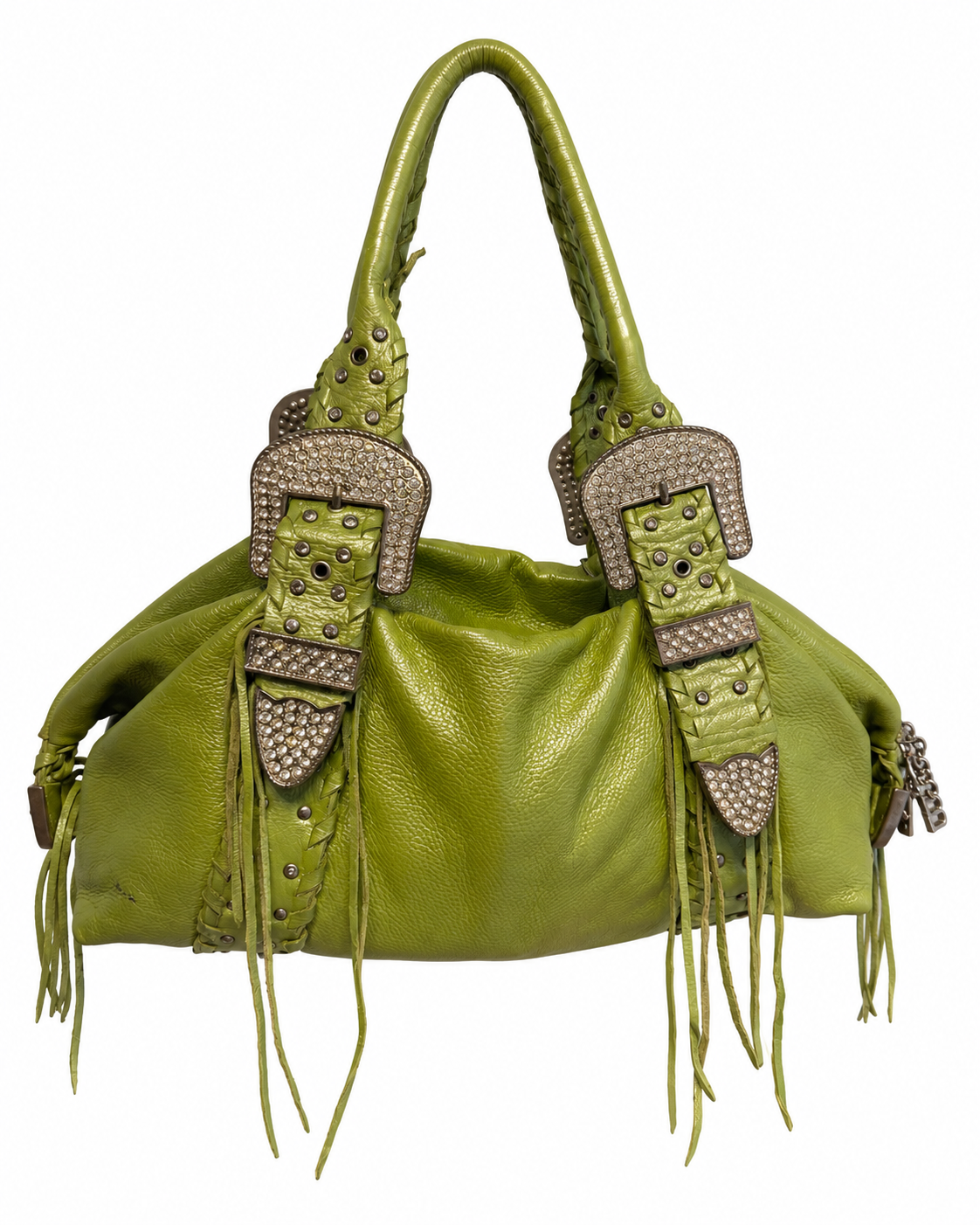 Charm & Luck Rare Y2K Studded Fringe Leather Shoulder Bag