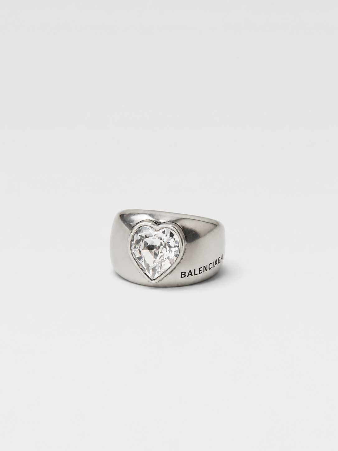 Balenciaga Silver Crystal Heart Ring