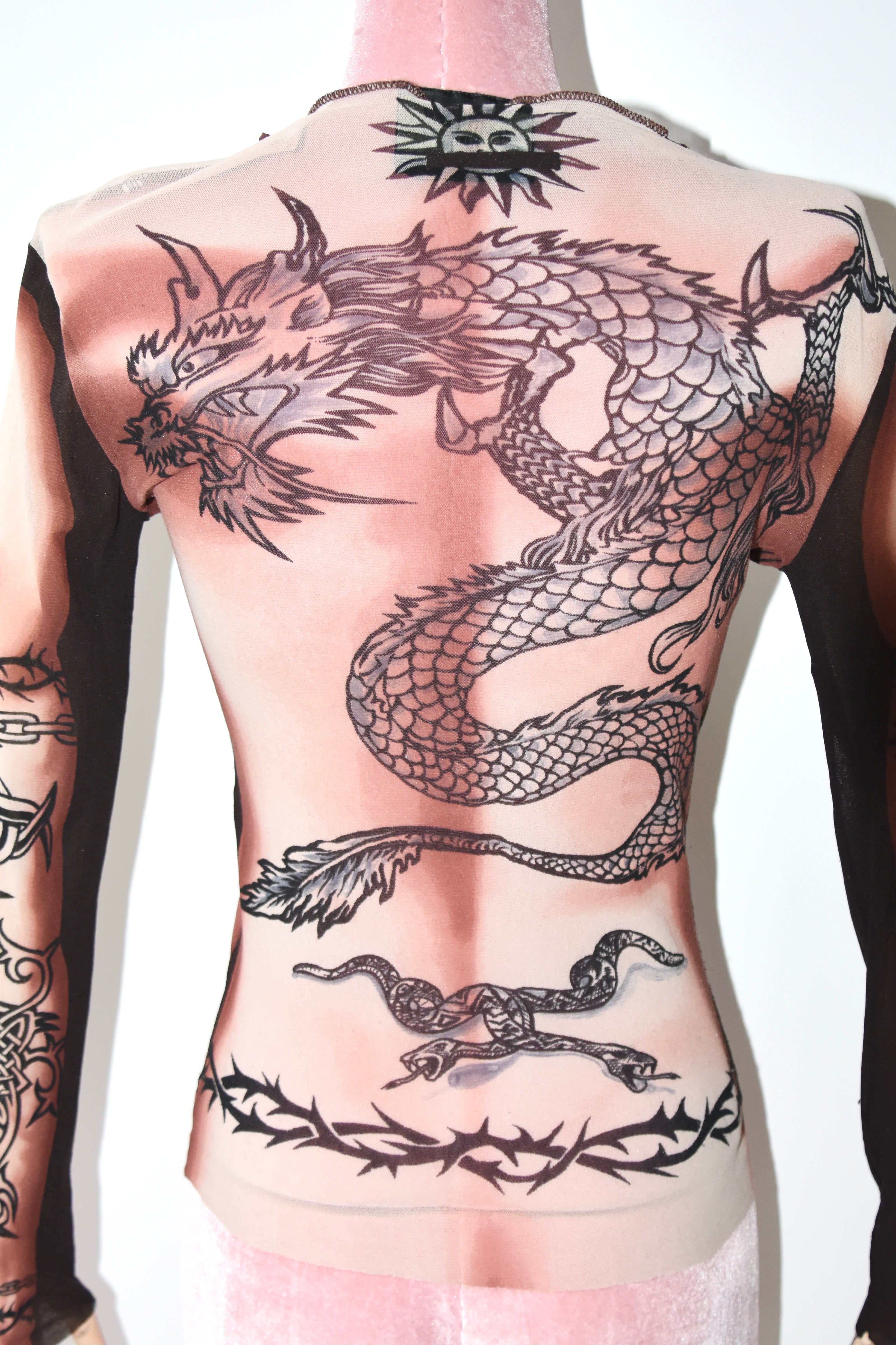 Jean Paul Gaultier S/S 1996 “Safe Sex Forever” Dragon Tattoo Mesh