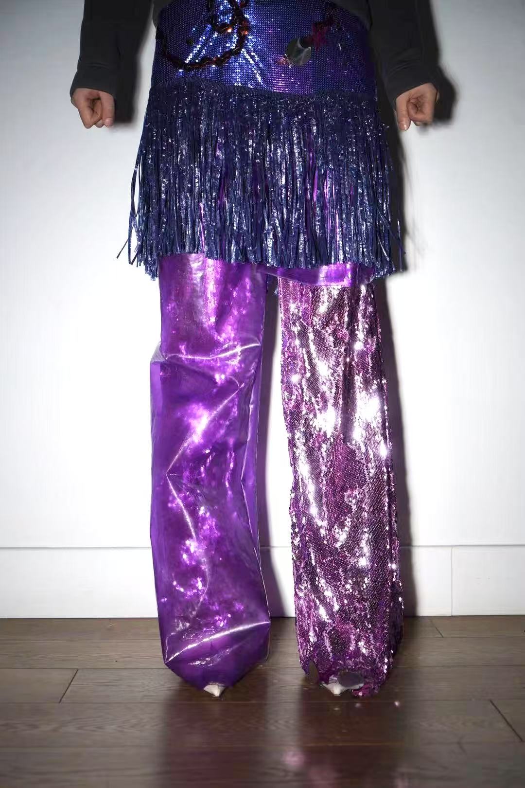 YAONOVA Iridescent Sequin PVC Trousers