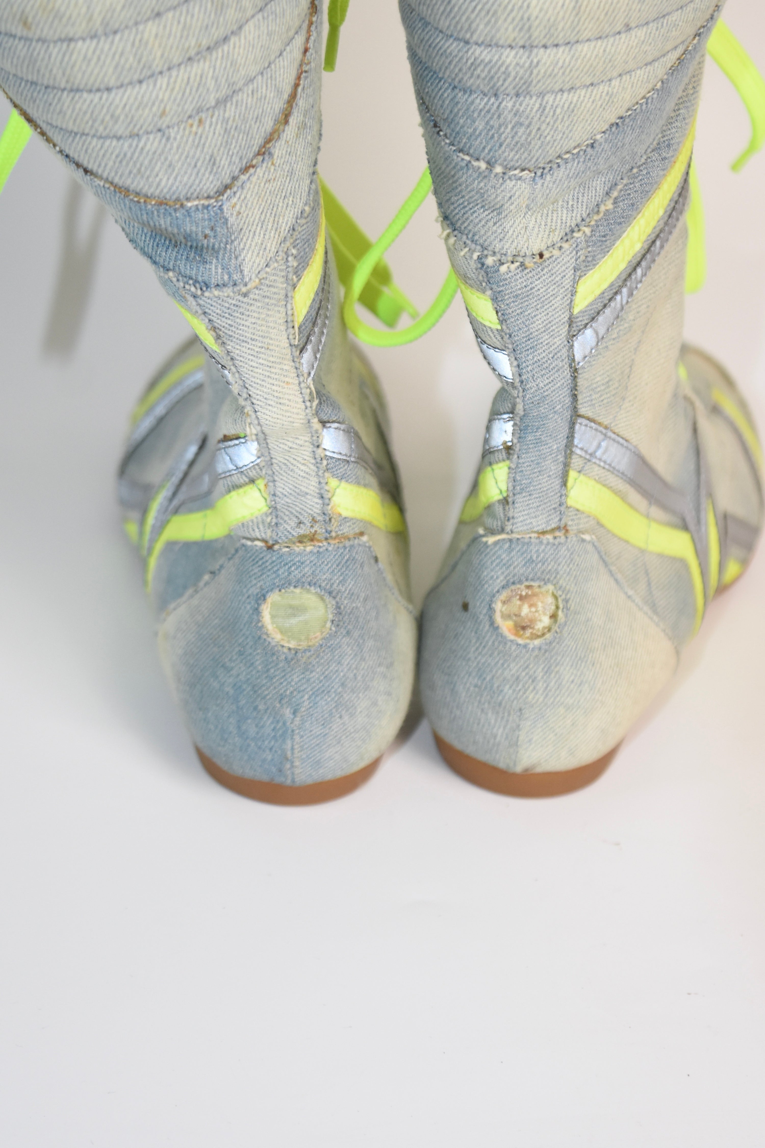 Walter Van Beirendonck “W&LT – Wild & Lethal Trash” Neon Lace High-Top Boots — Deadstock, with Original Box