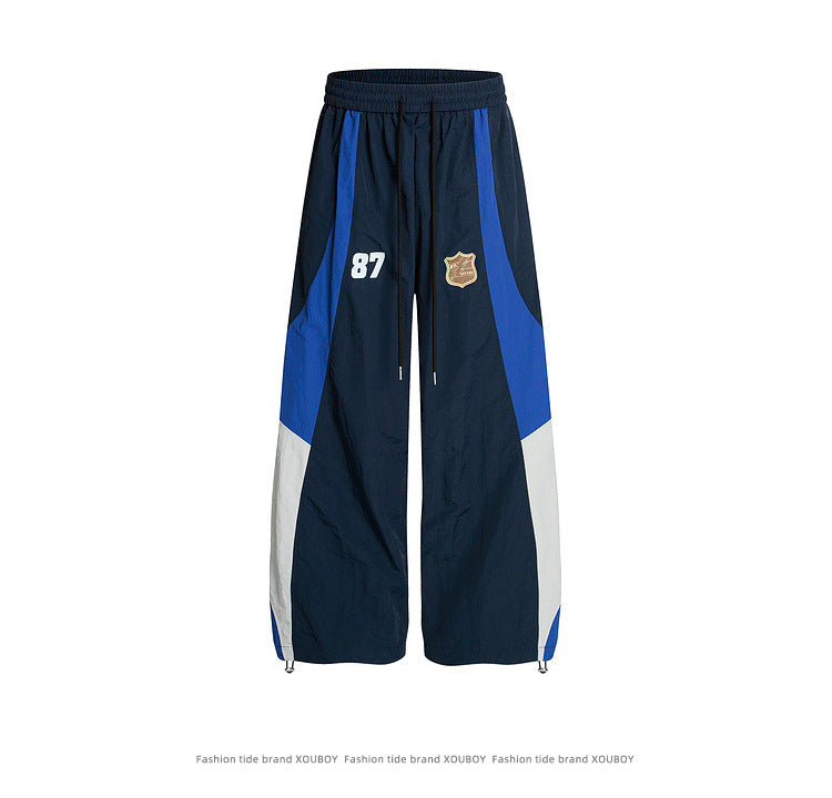 Letter Dance Color-Block Casual Long Pants for Men and Women Summer Loose Slimming Couple Wide-Leg Paratrooper Wide-Leg