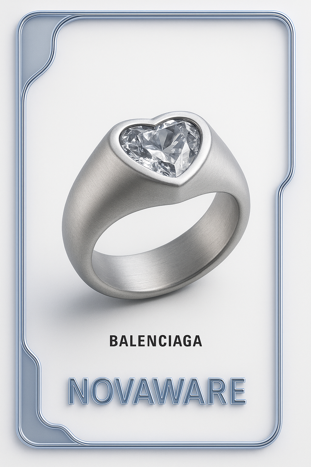 Balenciaga Silver Crystal Heart Ring
