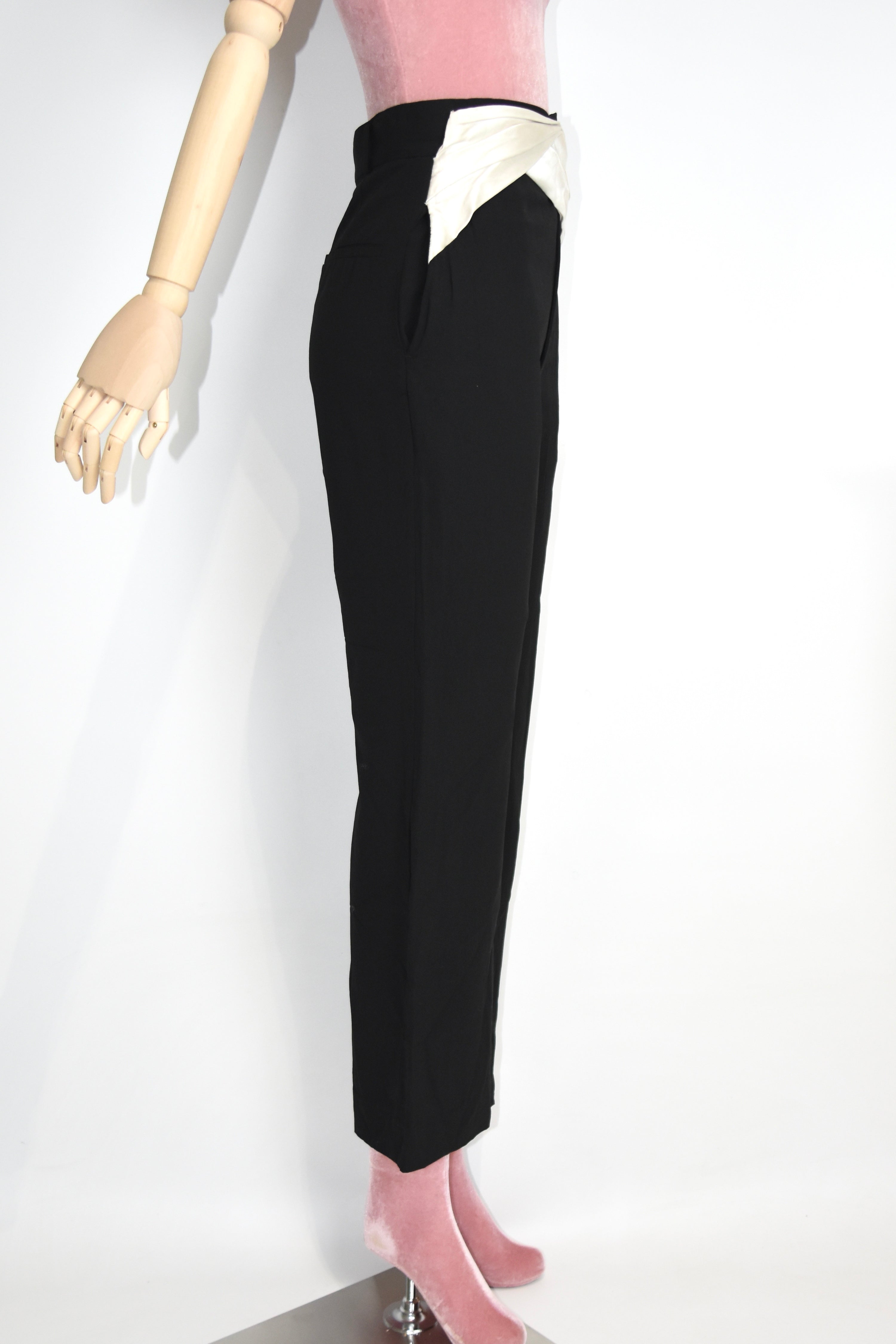 Haider Ackermann Draped Waist Tailored Black Trousers – Sculptural Avant-Garde Designer Pants