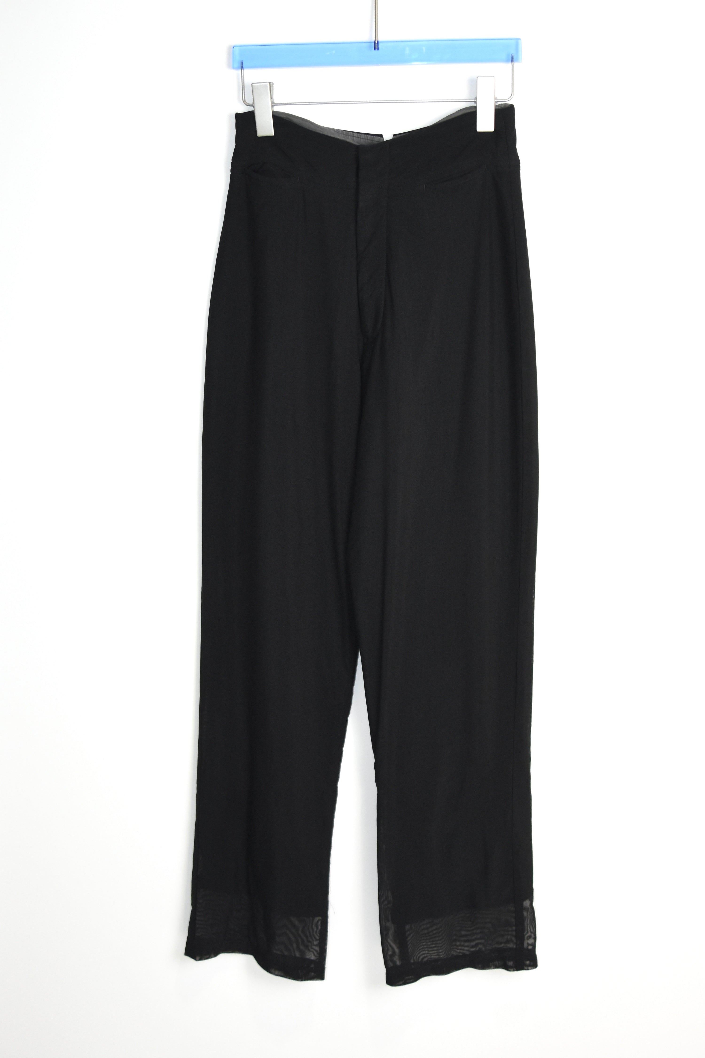 Yohji Yamamoto NOIR Vintage Double-Layer Sheer Mesh Trousers – Size 2 Black Wide-Leg Pants (Made in Japan Archive)