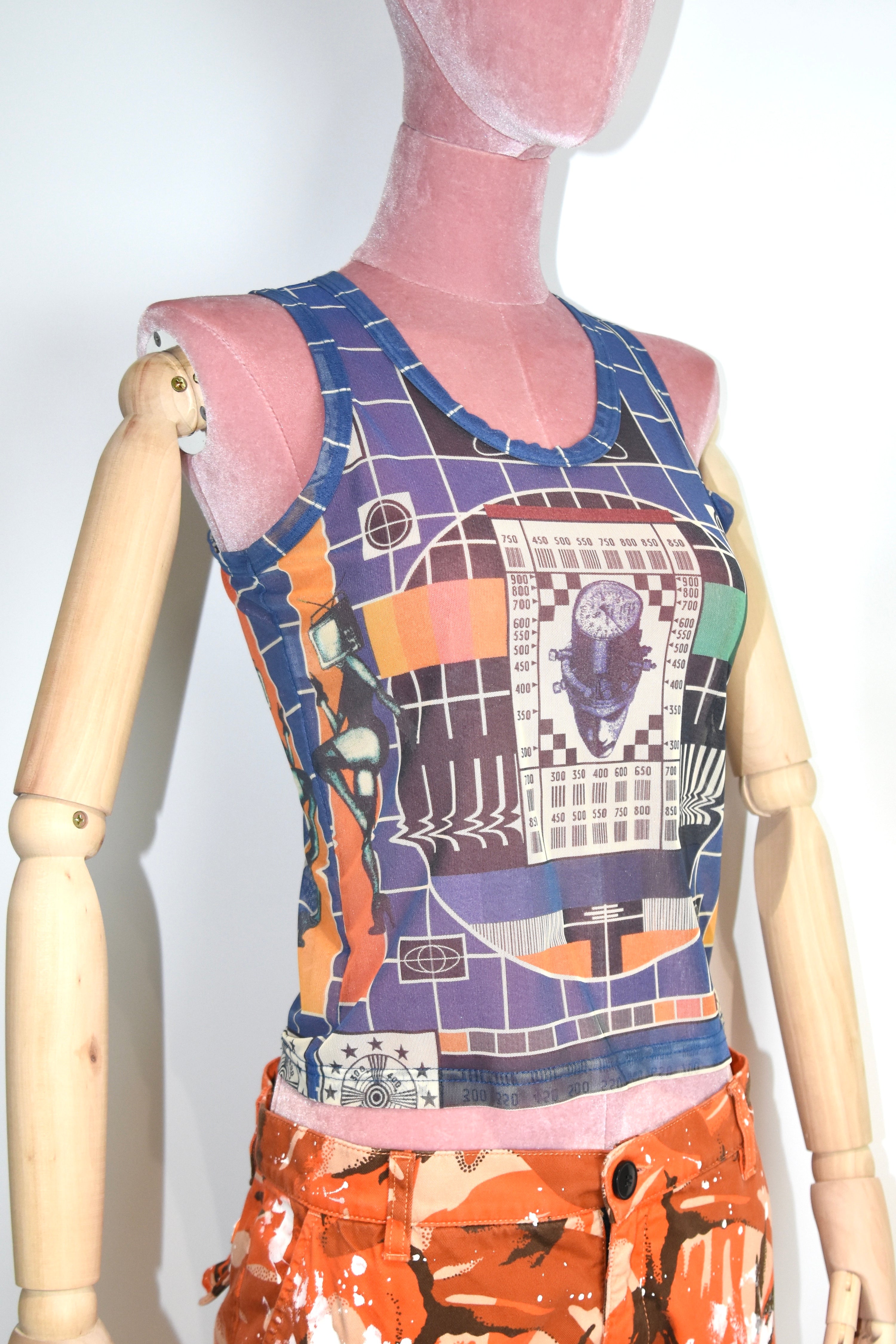 Jean Paul Gaultier Vintage TV Print Mesh Tank Top