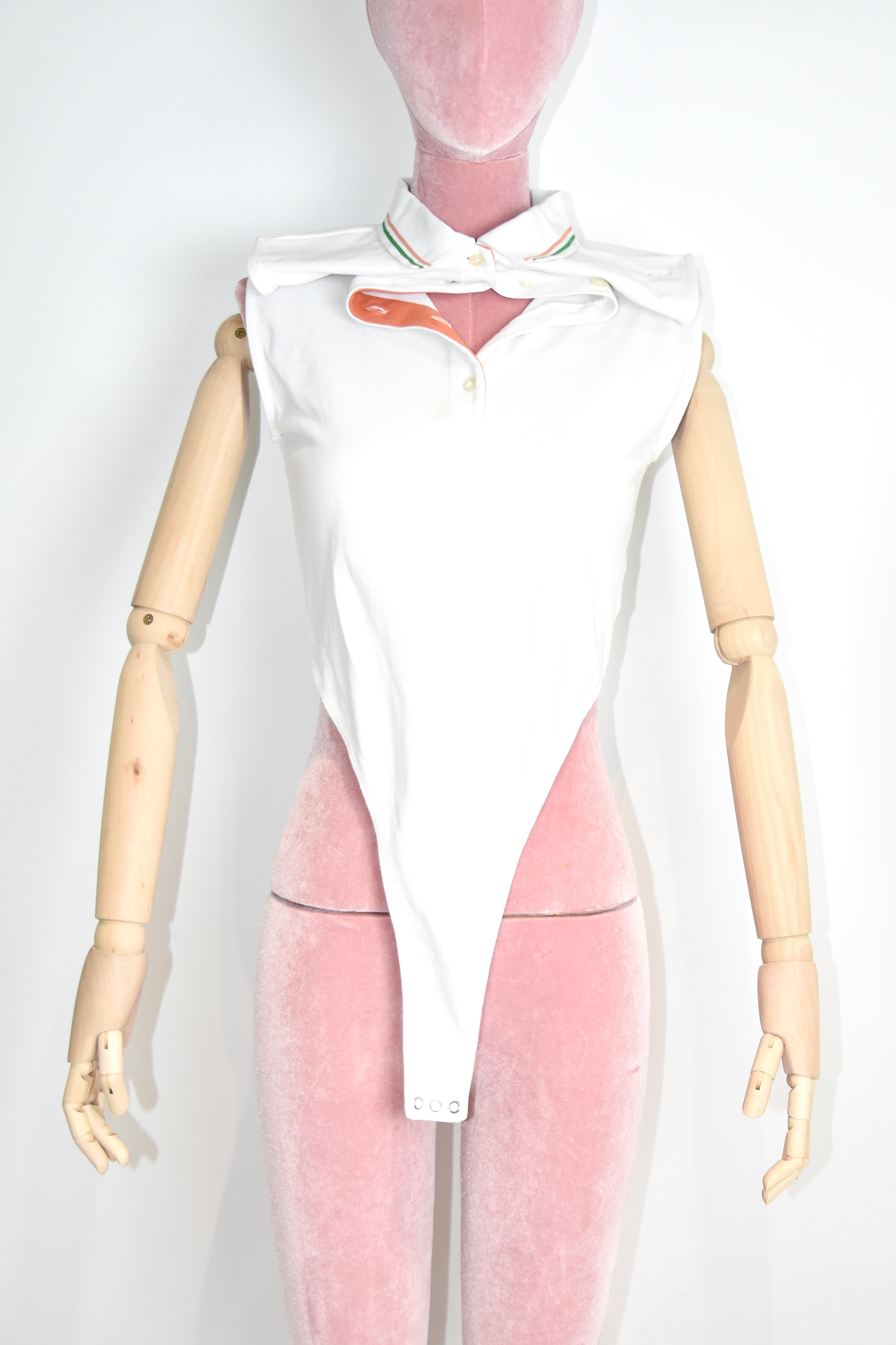 Y/Project Layered Collar Polo Bodysuit – Deconstructed White Cotton Design