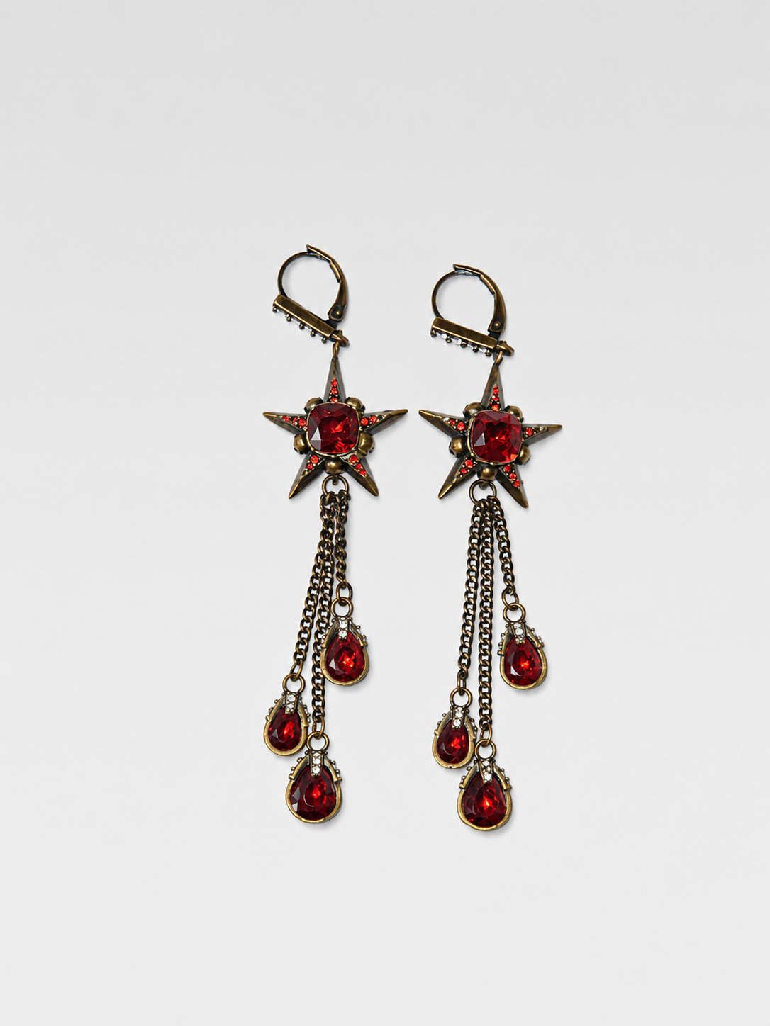Alexander McQueen Ruby Crystal Star Drop Earrings – Rare Vintage Gothic Archive Piece