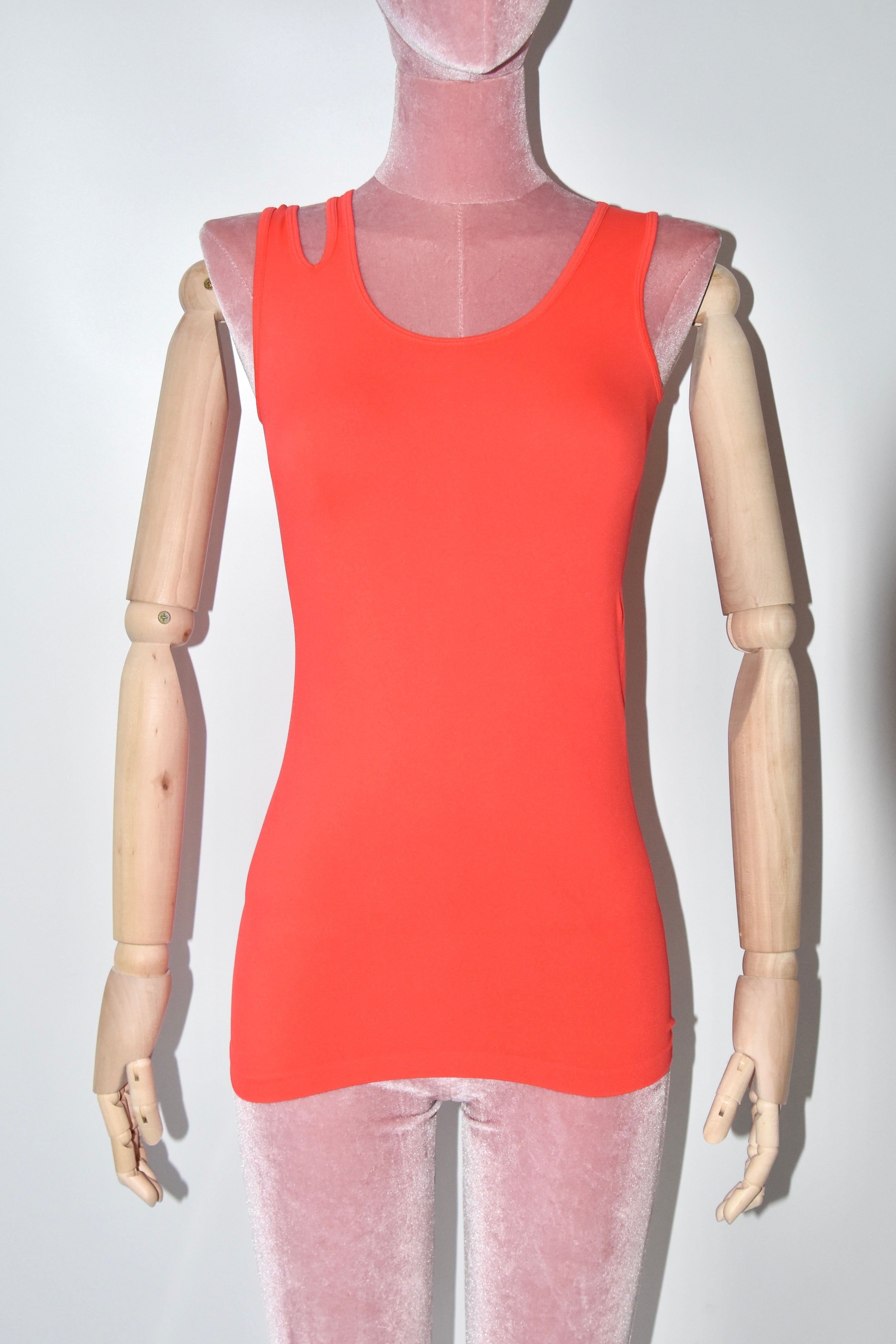 Helmut Lang Cut-Out Shoulder Tank Top in Fluorescent Coral – Women’s XS (Near New)